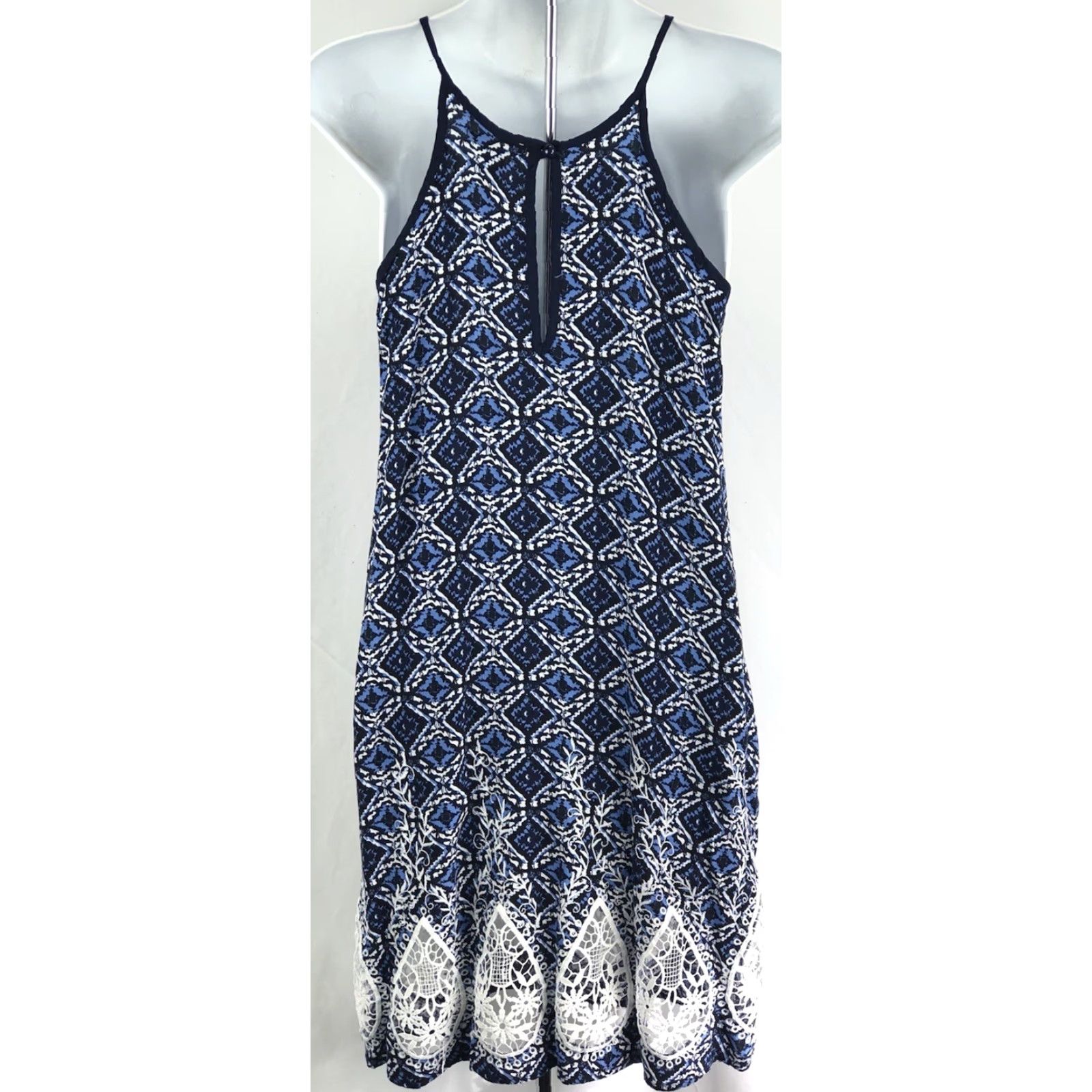 Vintage VINTAGE Charlotte Russe Sleeveless Halter Dress S Blue Boho 90s Y2K Crochet Lace Hippe Hippie Slip Dress Front Button White Back? Size S / US 4 / IT 40 - 3 Thumbnail