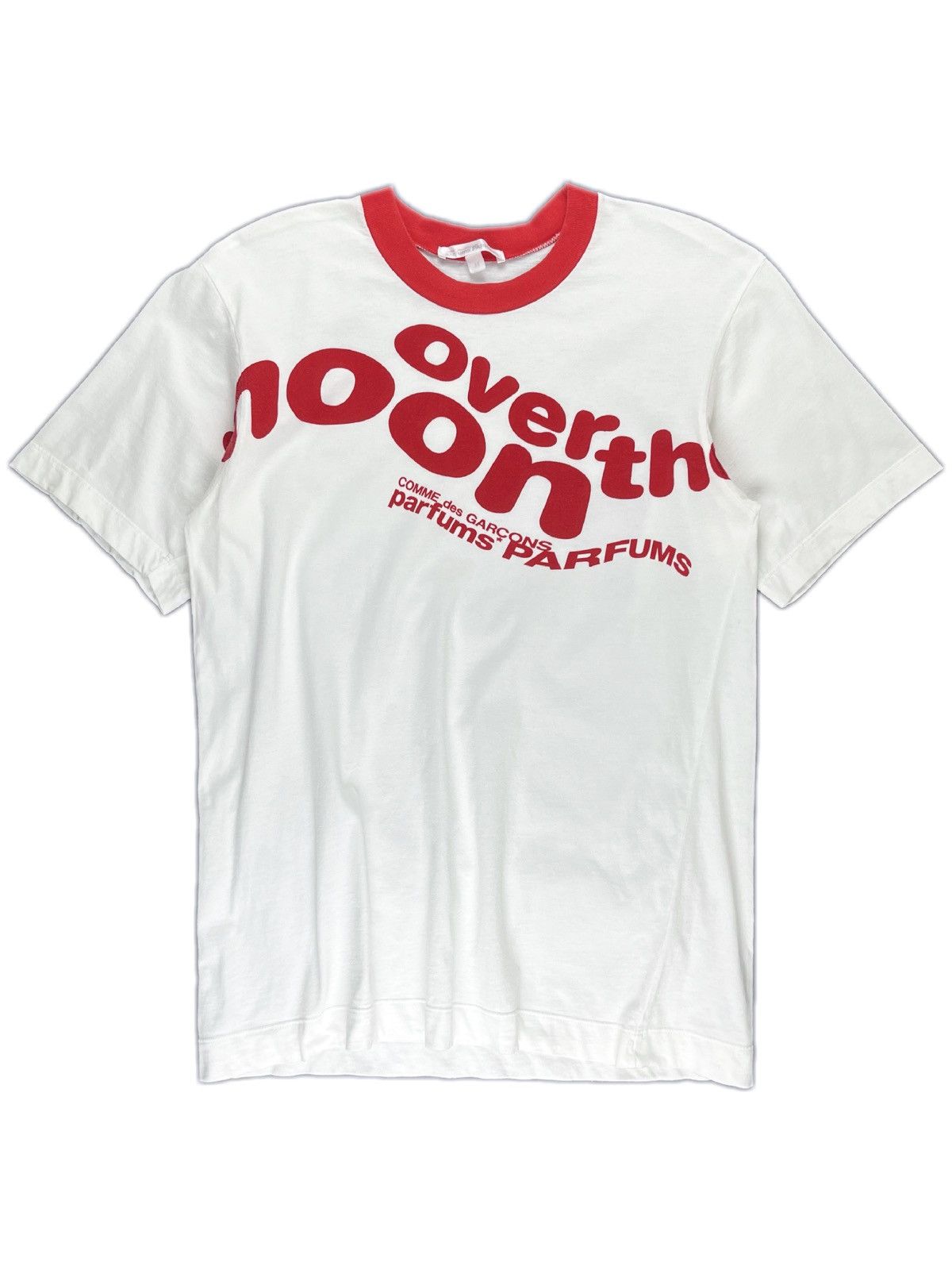 image of Comme Des Garcons Over The Moon Red Ringer Tshirt Poem in Red White, Men's (Size Medium)