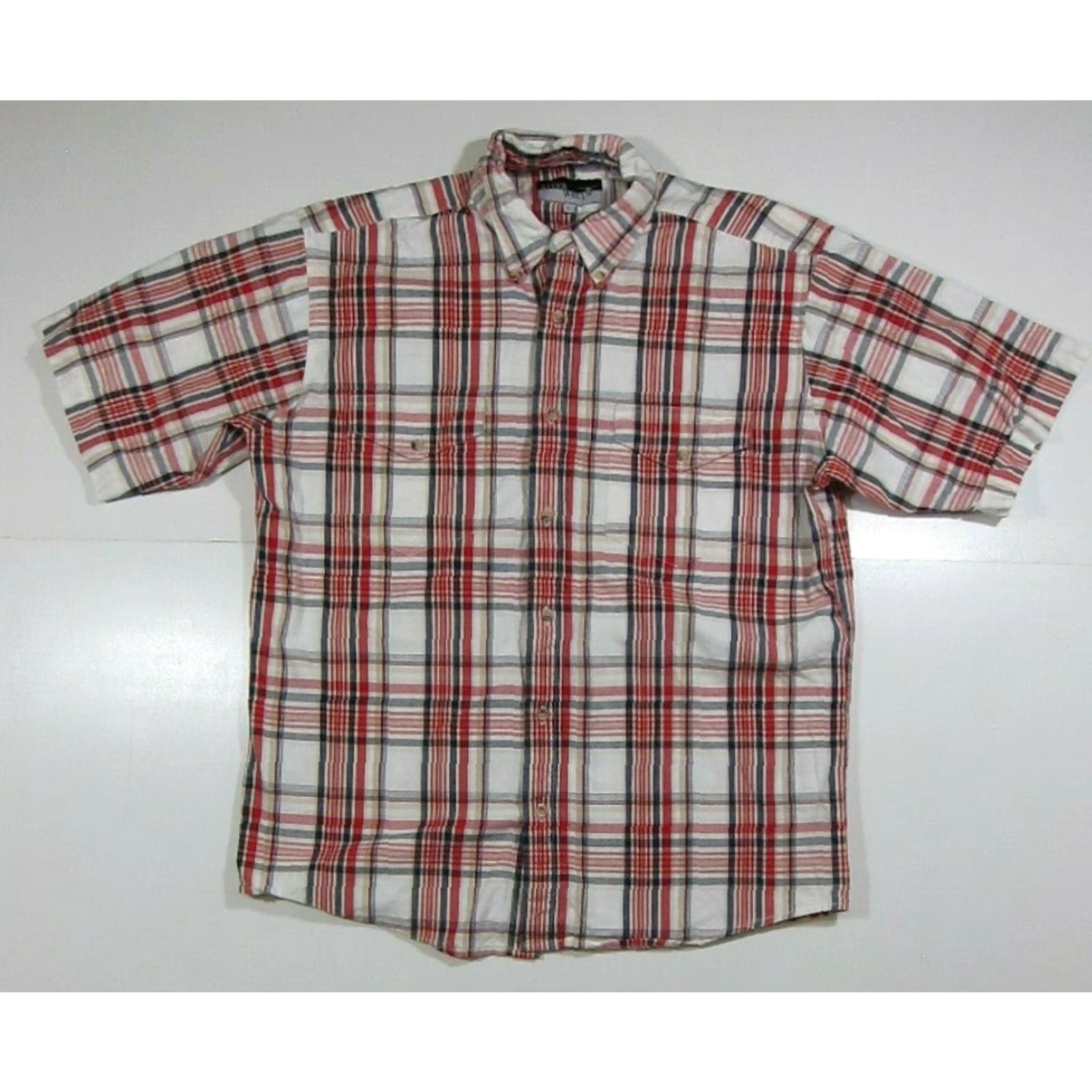 Vintage Steer West Shirt Plaid Short Sleeve Button Up 100% Cotton Red White Blue Large Mens Size US L / EU 52-54 / 3 - 8 Thumbnail