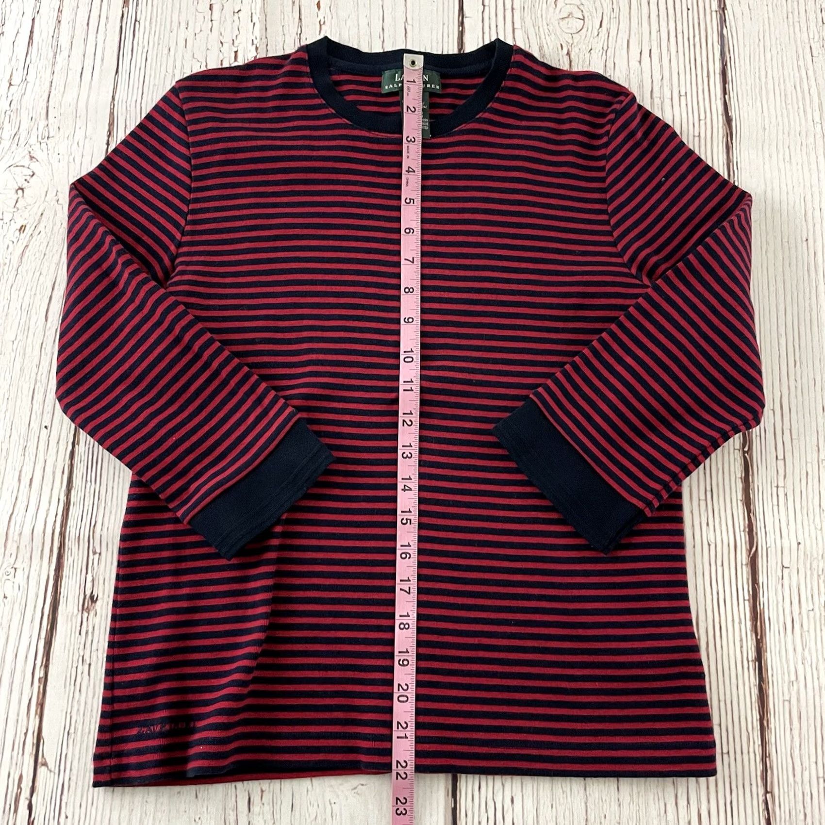 Ralph Lauren Lauren Ralph Lauren Striped Blouse Women's L Blue Red 3/4 Sleeve Cotton Top Size L / US 10 / IT 46 - 3 Thumbnail