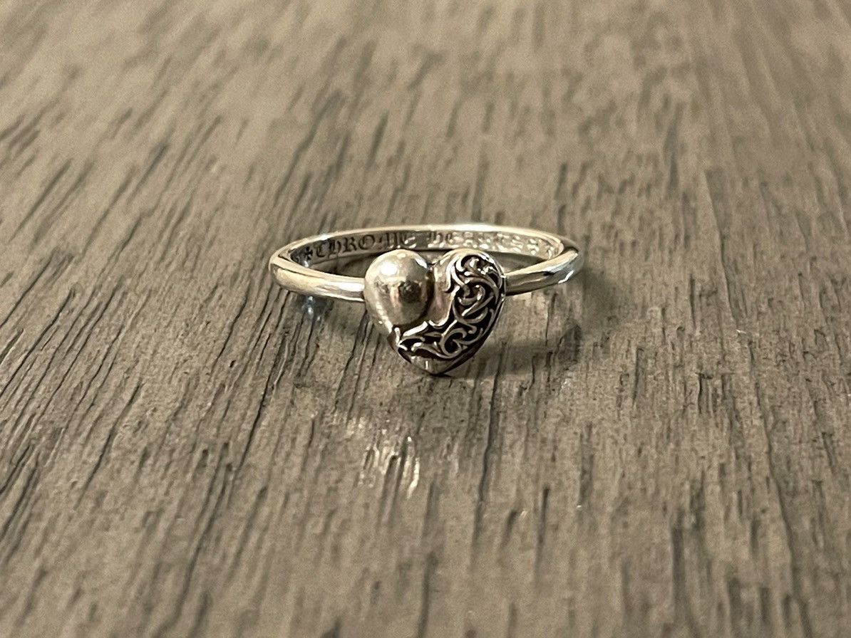 image of Chrome Hearts Heart Bubblegum Ring in Silver, Men's
