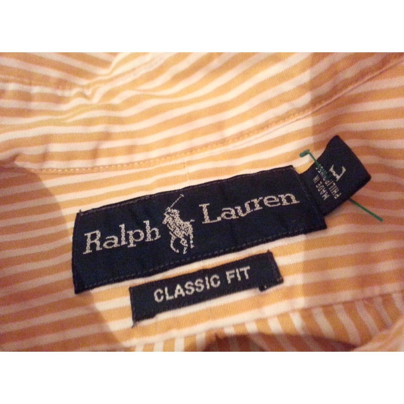 Polo Ralph Lauren Mens Polo Ralph Lauren Dress Shirt Large Yellow Stripes Button Cotton Size 42R - 4 Thumbnail