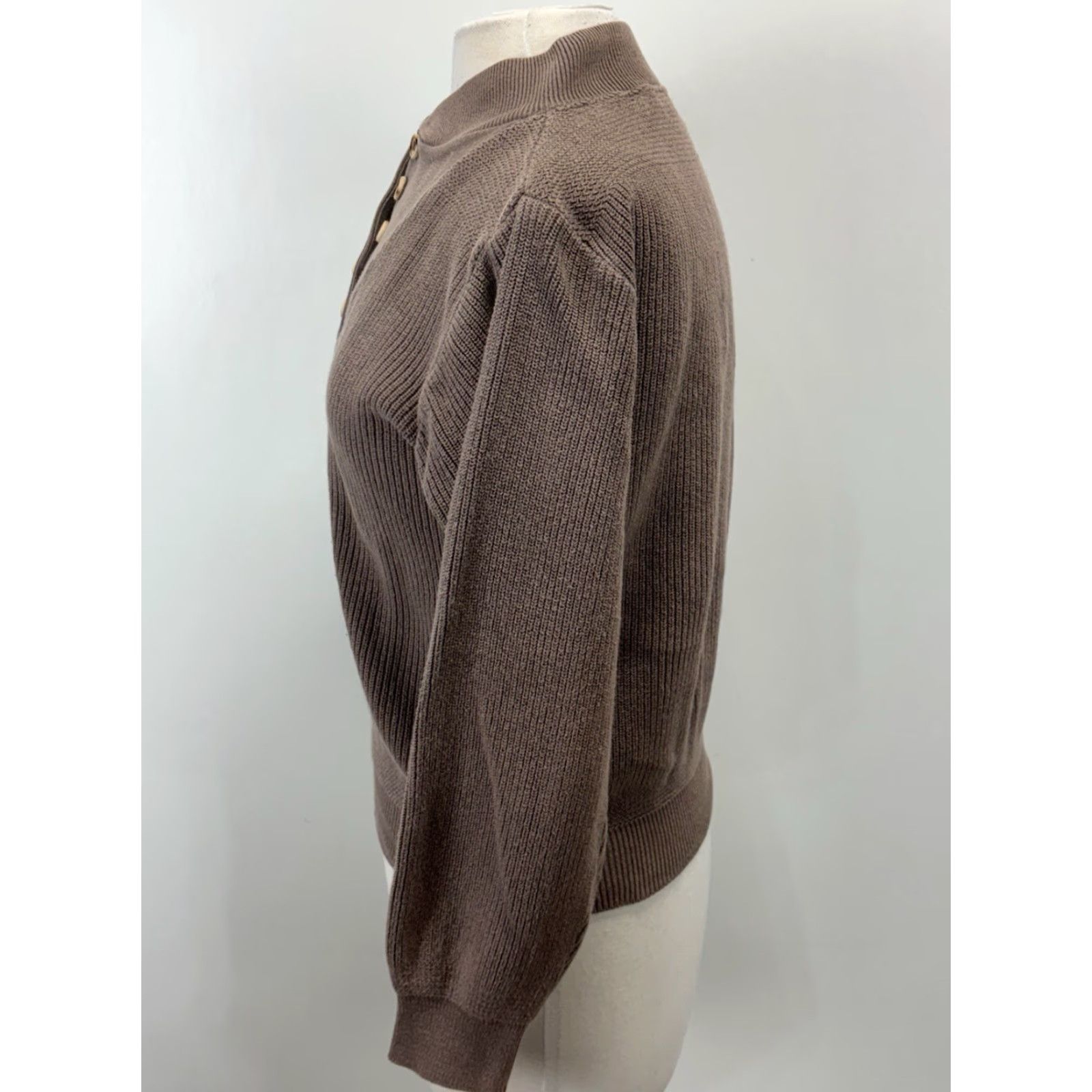 Lands' End VINTAGE Lands' End Henley Sweater Medium Brown Knit Long Sleeve 90s Mens Made in USA Size M / US 6-8 / IT 42-44 - 2 Thumbnail