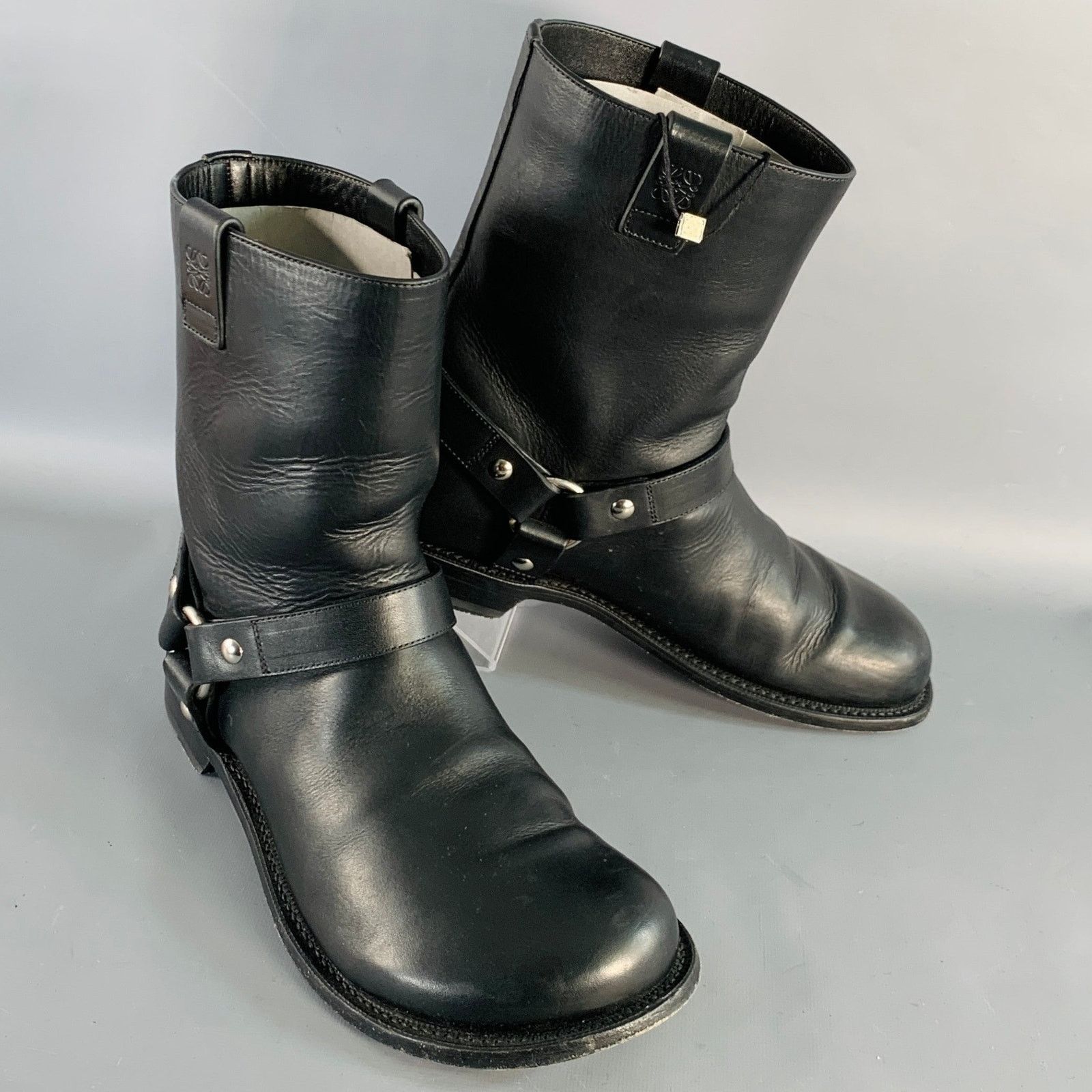 Loewe Size 9 Black Leather Pull On Round Toe Harness Biker Boots Size US 9 / EU 42 - 1 Thumbnail
