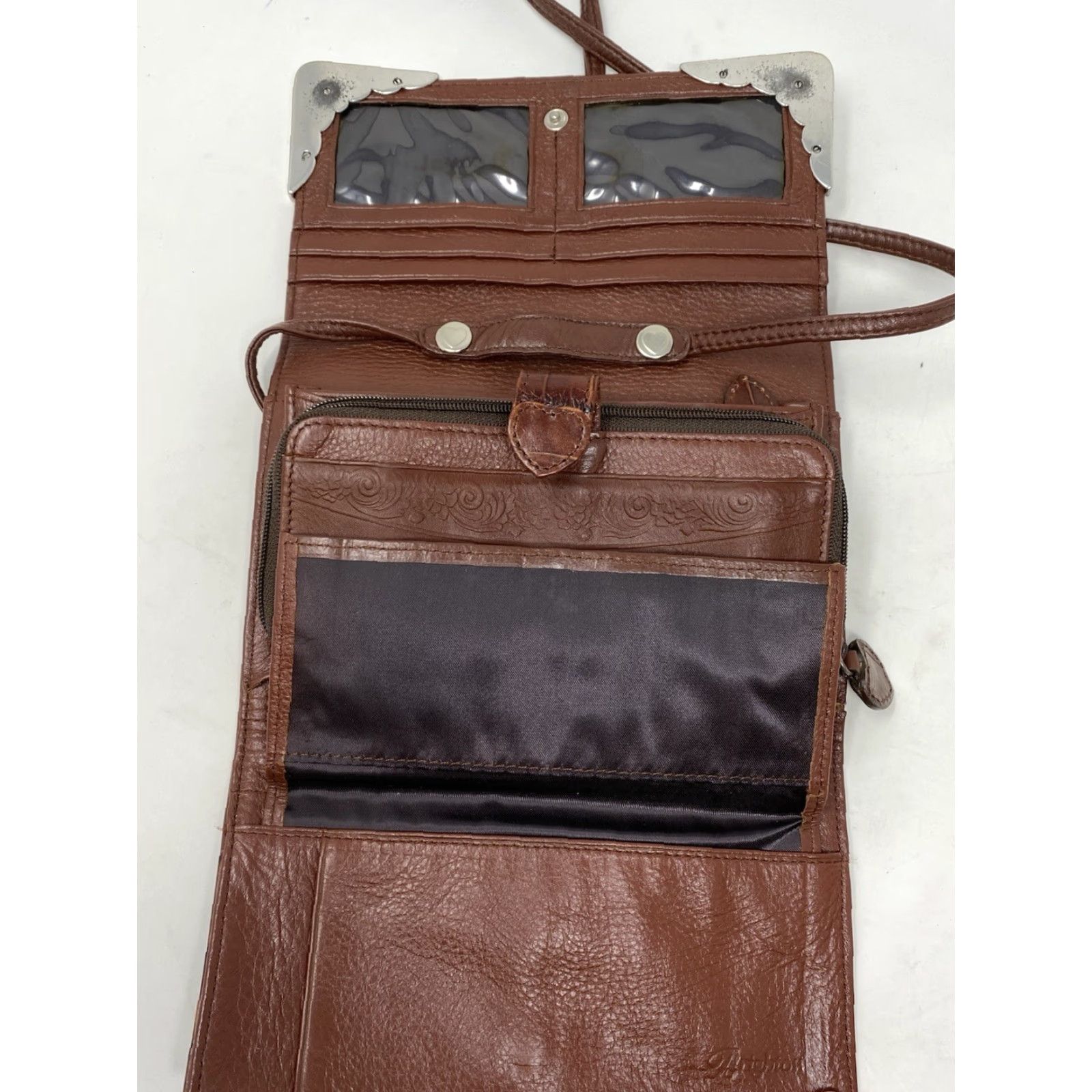 Brighton Vtg Brighton Handbag Croc Embossed Leather Crossbody Organizer Wallet Brown 90s Size ONE SIZE - 4 Thumbnail