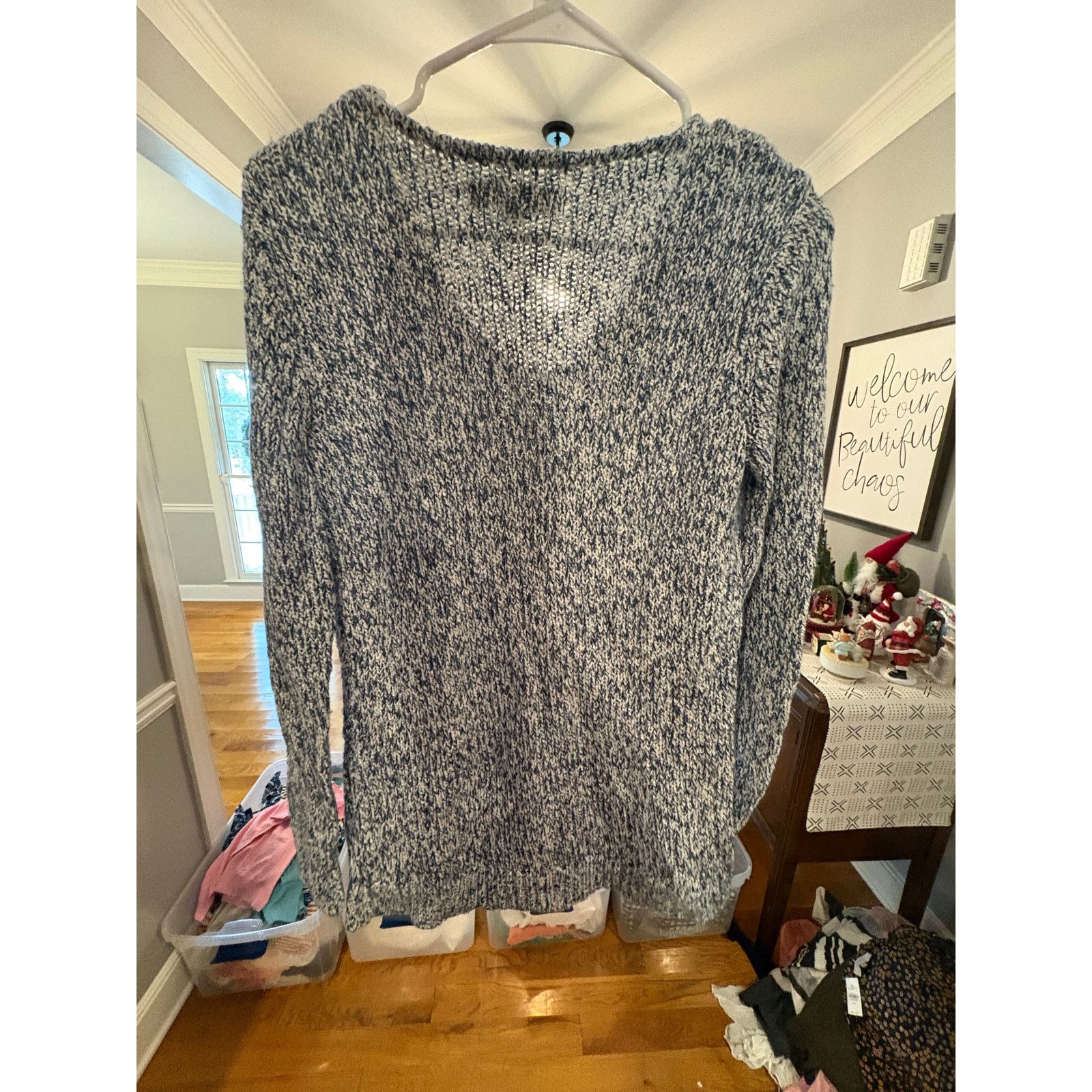Loft LOFT XS Blue White Marled Knit Sweater V-Neck Long Sleeve Size XS / US 0-2 / IT 36-38 - 4 Thumbnail