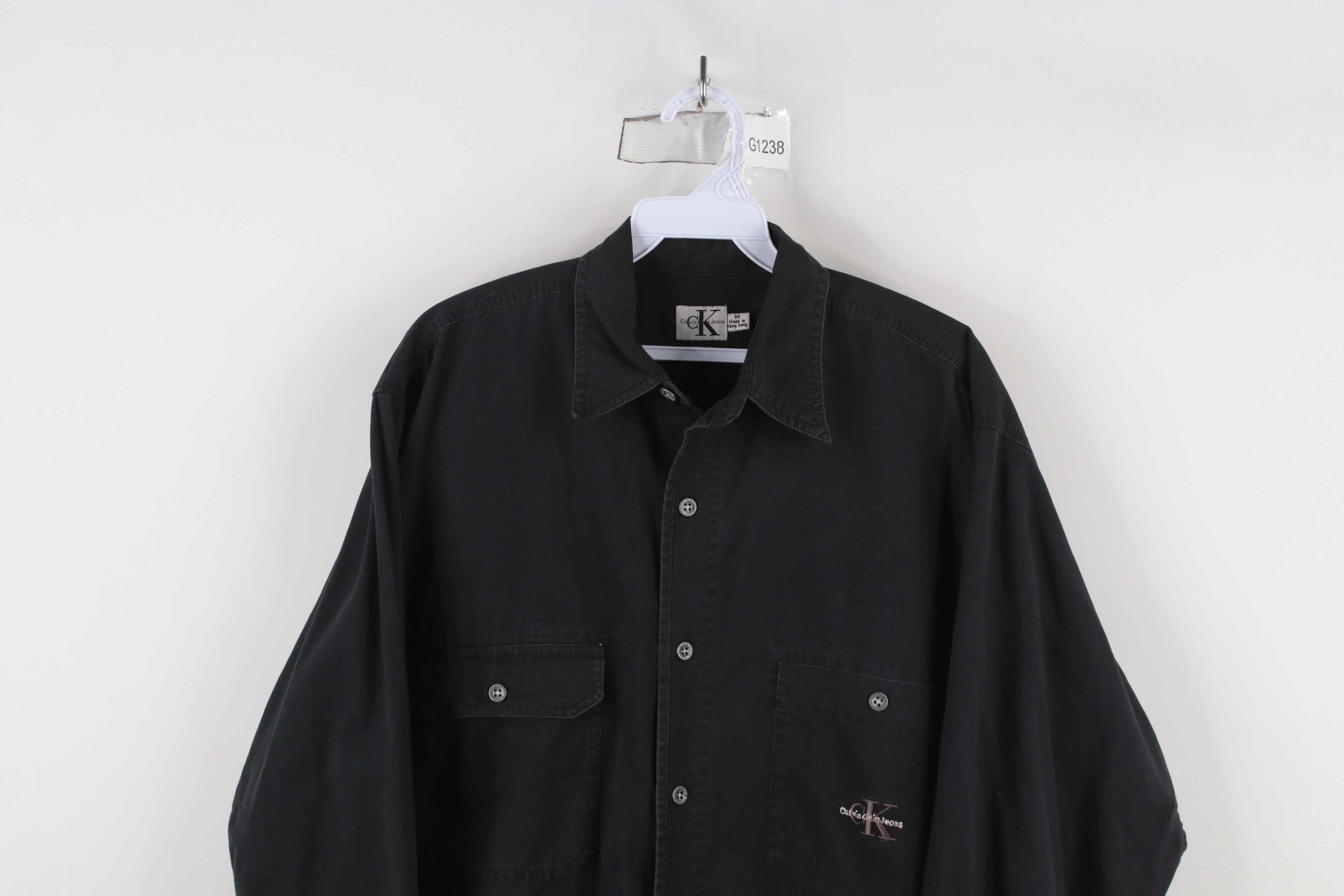 Calvin Klein × Vintage Vintage 90s Calvin Klein Spell Baggy Fit Button Shirt Black Size US M / EU 48-50 / 2 - 2 Thumbnail