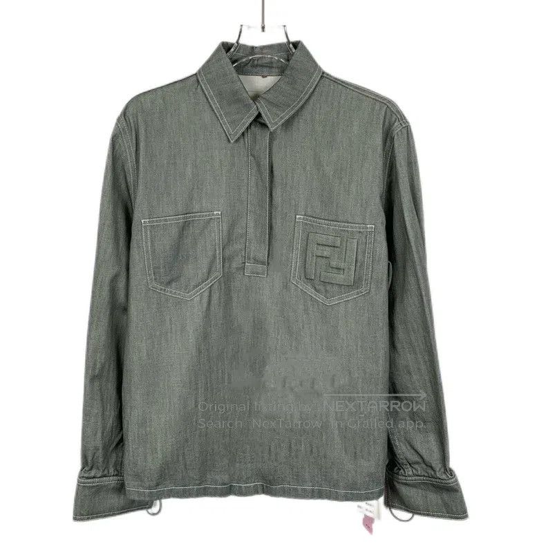 Fendi Fendi Olive Green Logo Relief Cotton Collar Single Breaste Size XXS / US 00 / IT 34 - 1 Thumbnail