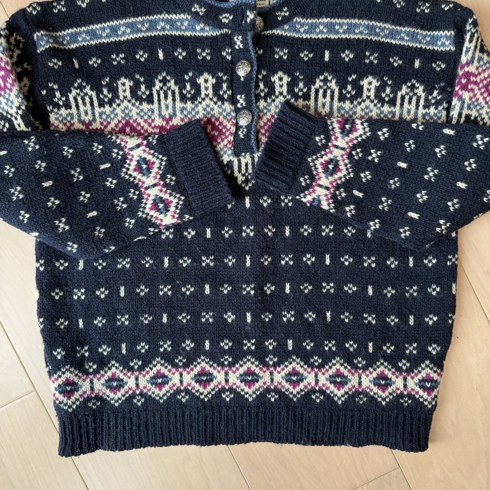 L.L. Bean Vintage LL Bean Nordic Sweater Women's Medium Blue Wool Size M / US 6-8 / IT 42-44 - 6 Thumbnail