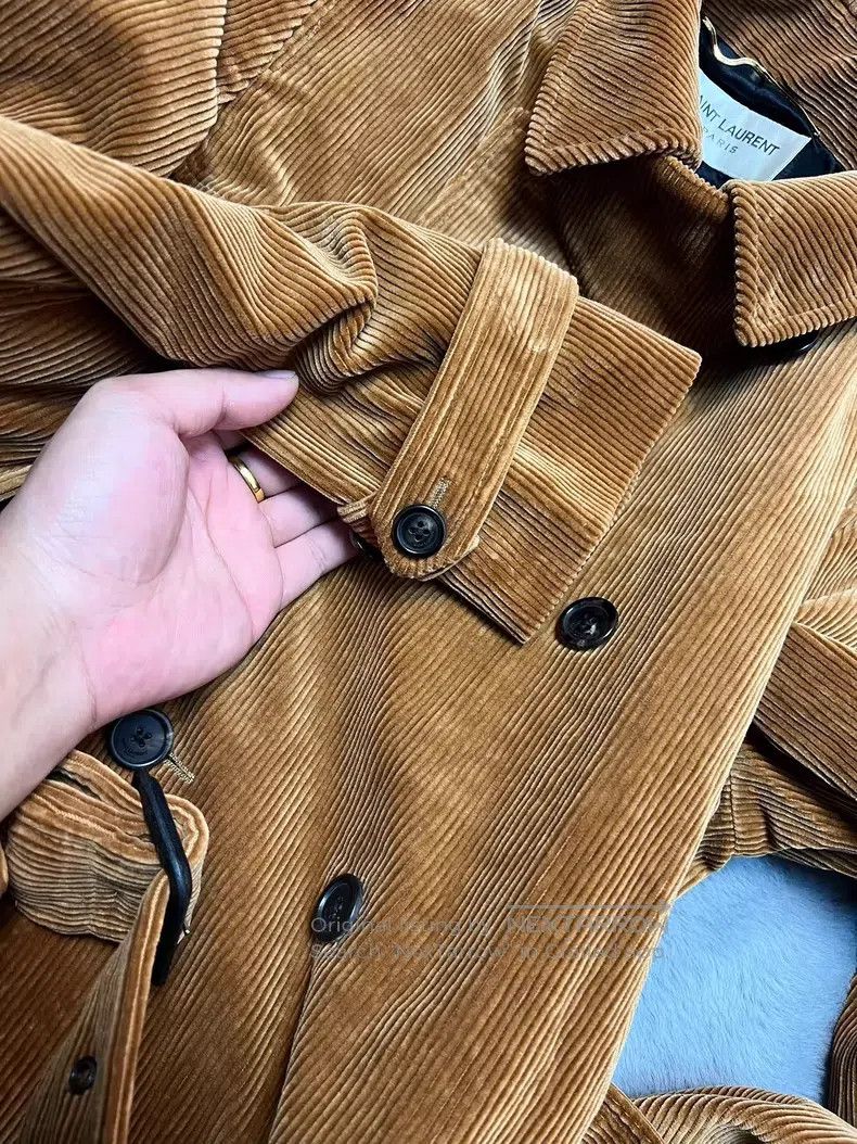 Saint Laurent Paris Saint Laurent Paris Brown Corduroy Belted Trench Coat Size M / US 6-8 / IT 42-44 - 6 Thumbnail