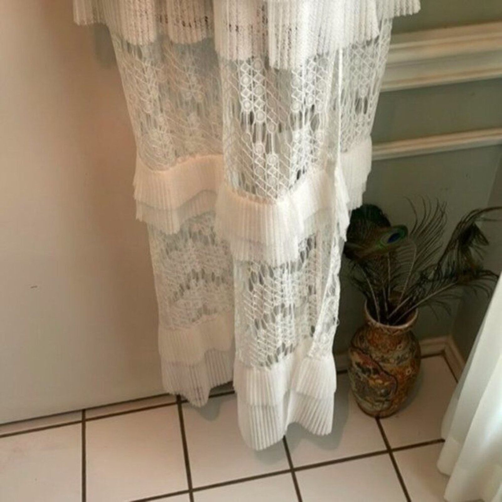 Just Cavalli Just Cavalli Dress White Lace Gown Pleated Flounce Size M / US 6-8 / IT 42-44 - 5 Thumbnail