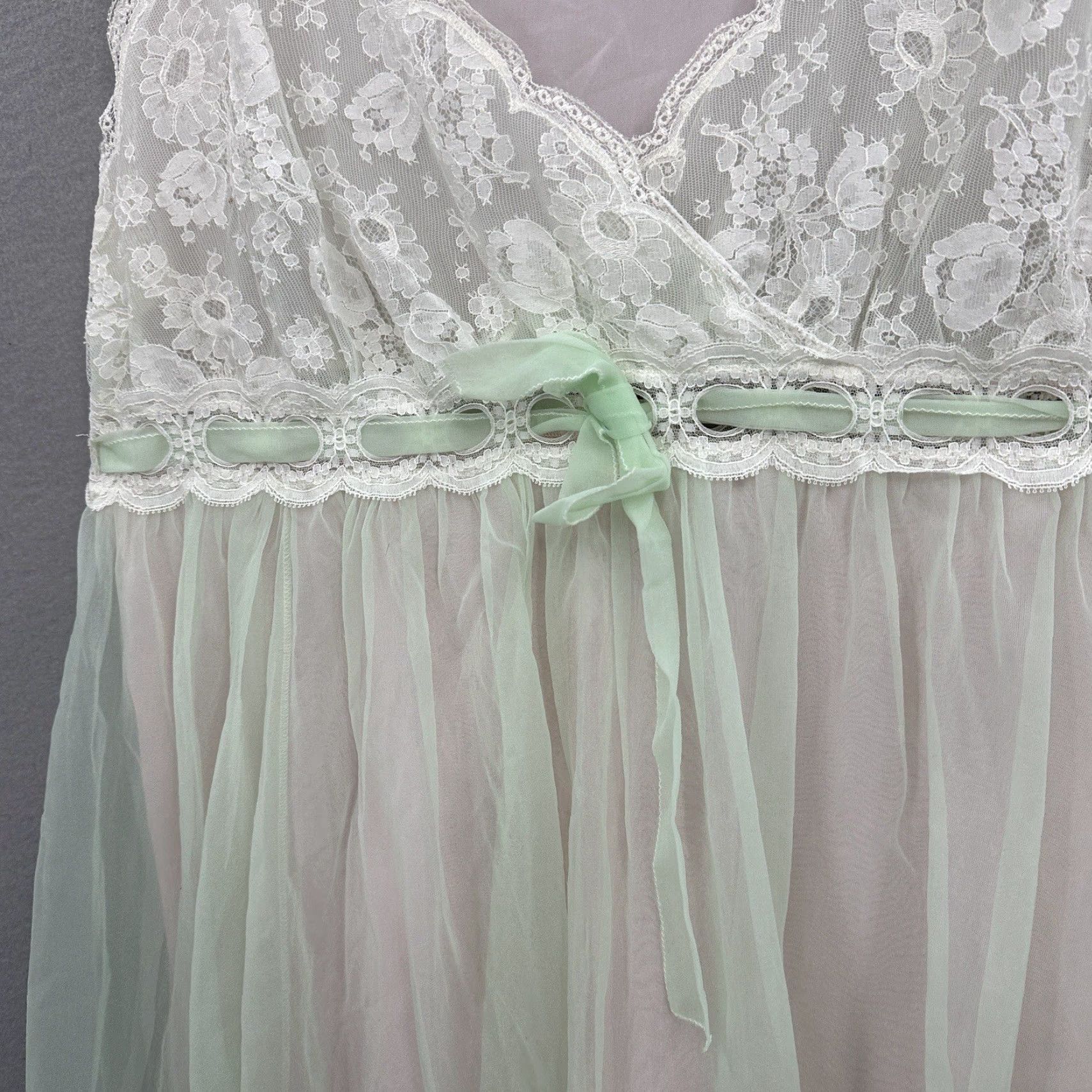 Vintage VINTAGE Orfalis France Nightgown Womens M Chiffon Green 1950s Sleepwear Art Deco Size ONE SIZE - 7 Thumbnail