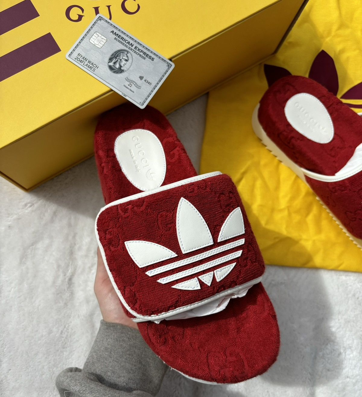 Gucci Gucci x Adidas Red Monogram GG Slides Size US 8 / EU 41 - 3 Thumbnail