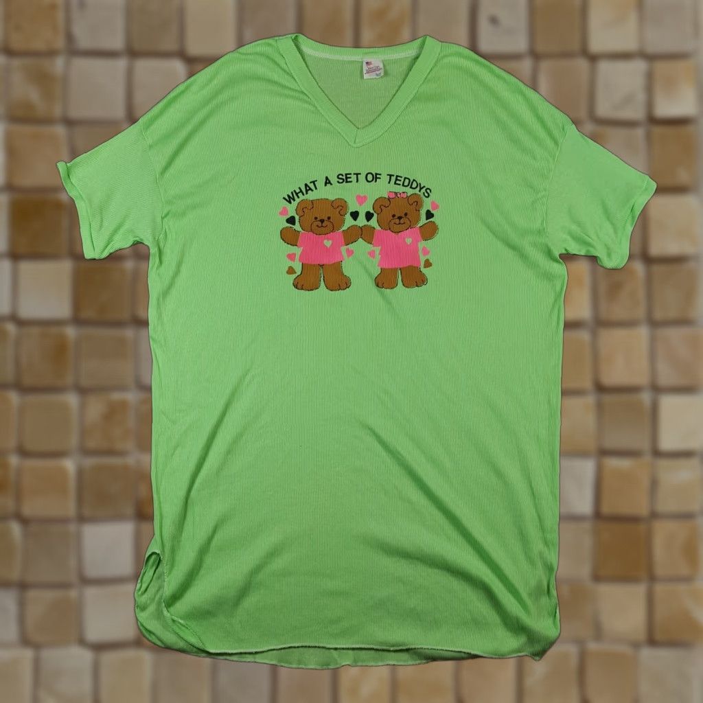 Vintage Vintage American Sportswear Women's T-Shirt XL Green 80s Retro Teddy Bear Sleep Tee Casual Summer Size XL / US 12-14 / IT 48-50 - 1 Thumbnail