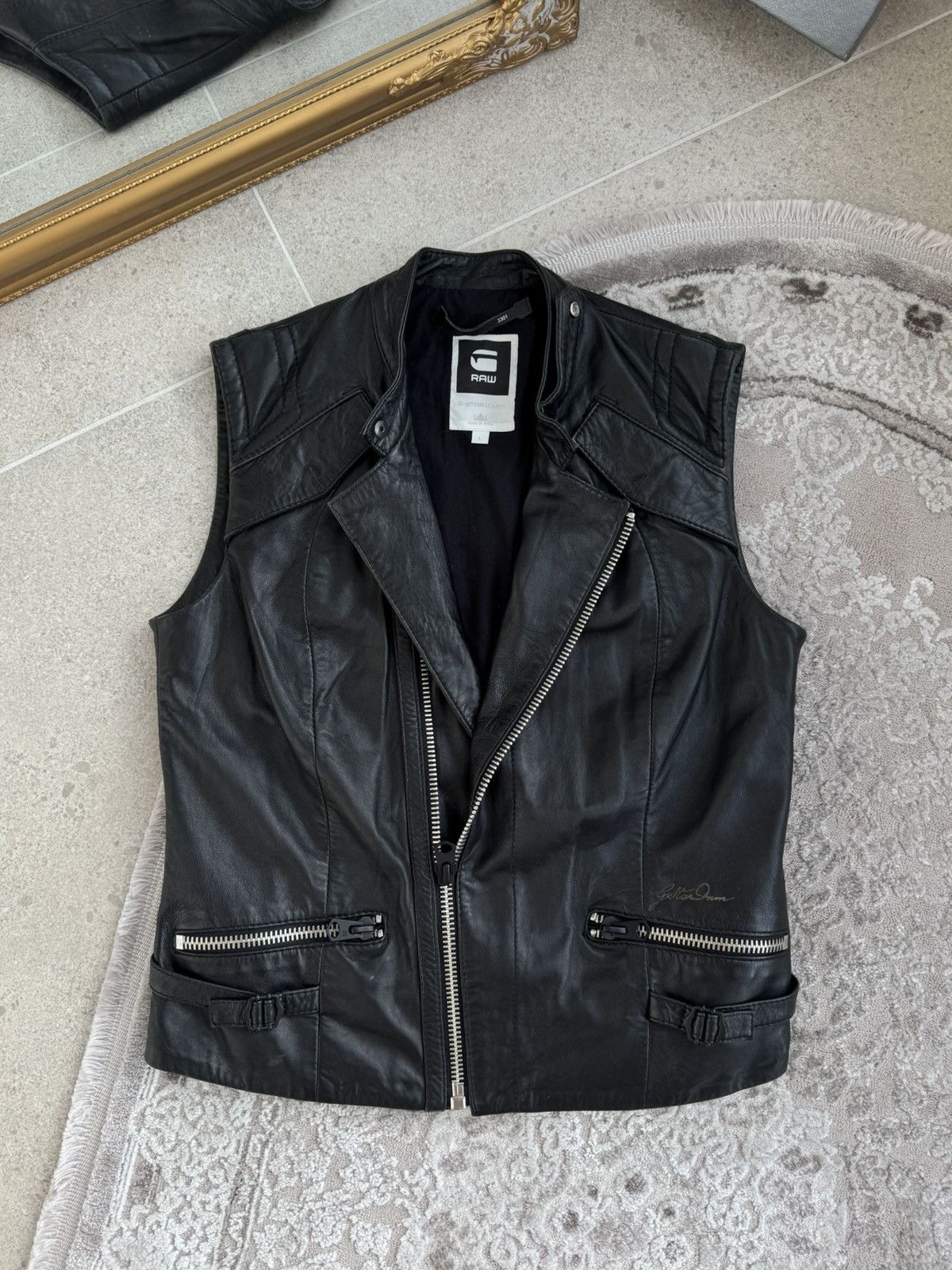 G-Star Vintage G-Star Raw Asymmetrical Leather Moto Racer Vest Y2K Size L / US 10 / IT 46 - 2 Thumbnail