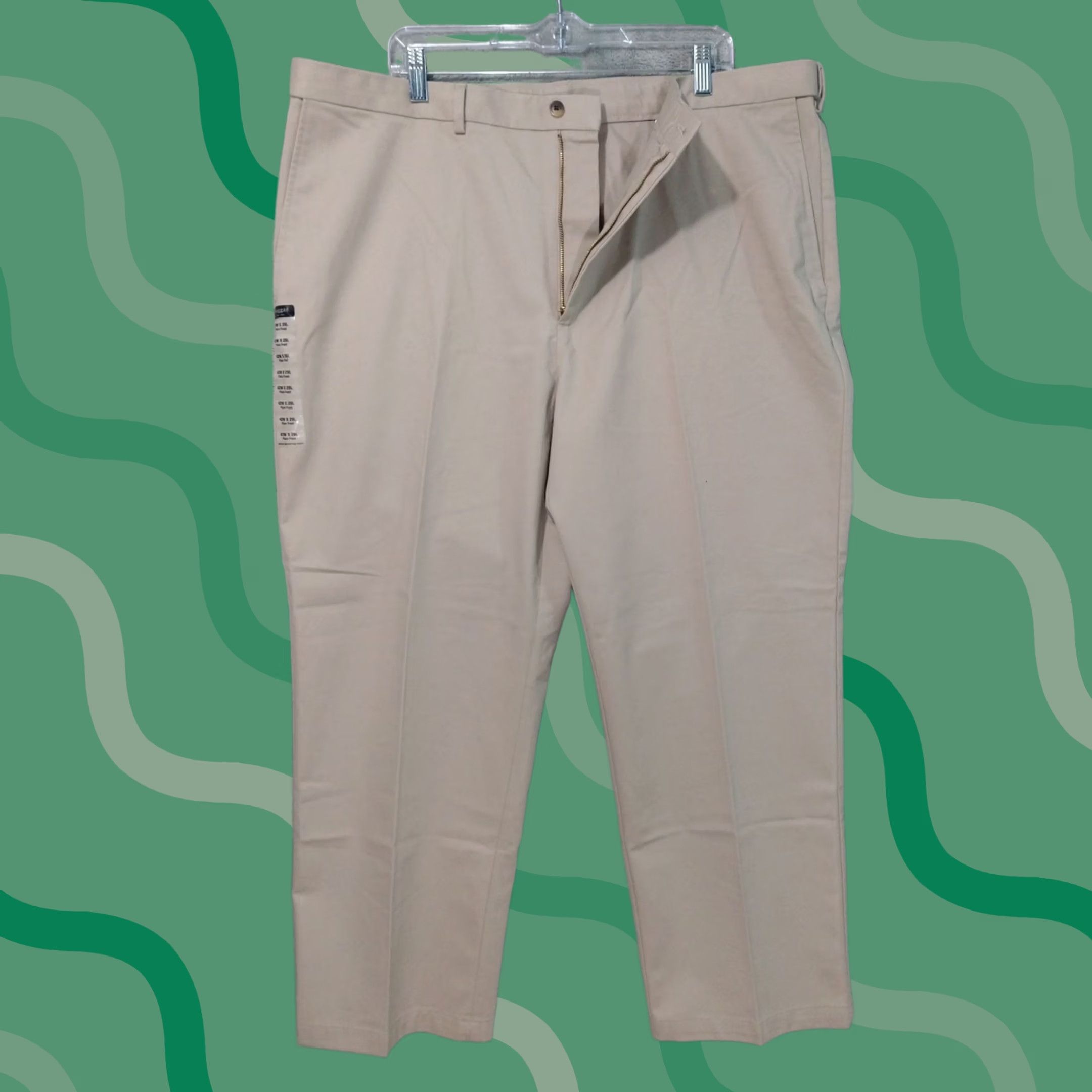 Haggar Haggar Pants Mens 42x29 Beige Khakis Classic Fit Flat Front Comfort Waist Cotton Straight Leg 42in Beige Mens Size US 42 / EU 58 - 1 Thumbnail