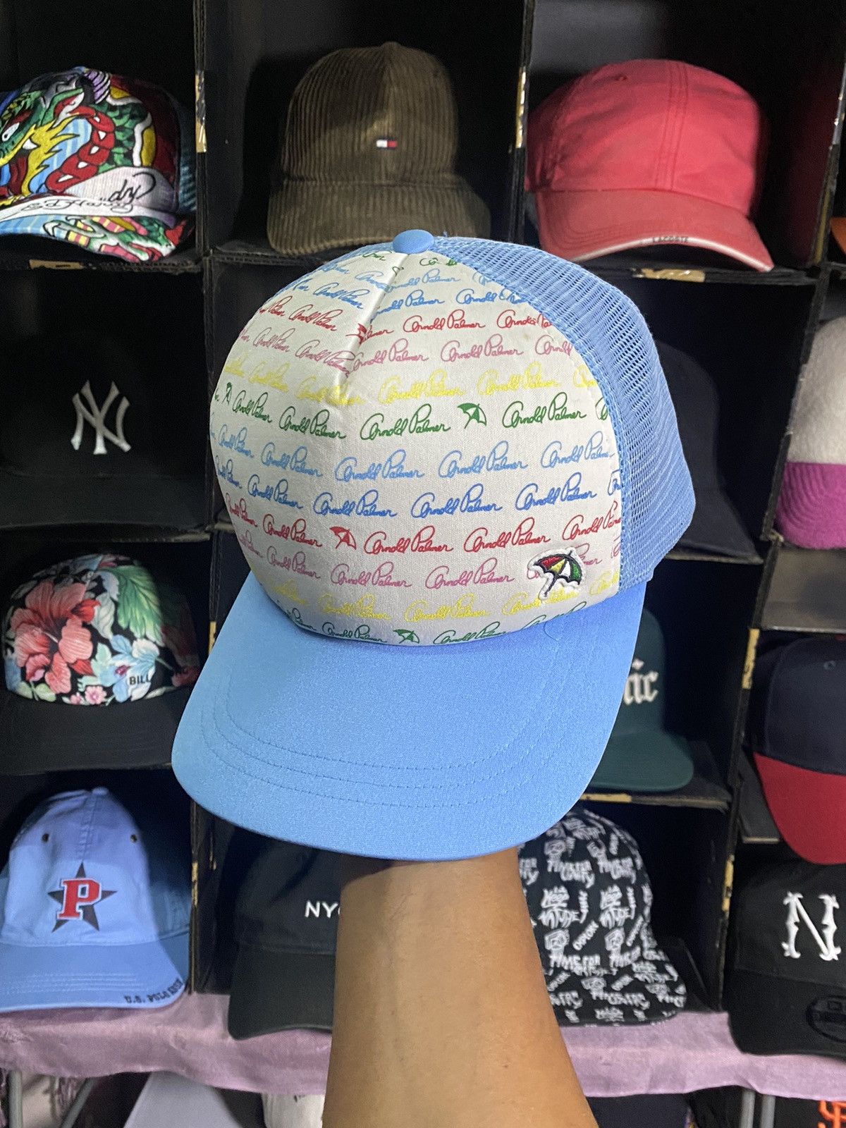 Designer × Japanese Brand × Vintage Cap vintage arnold palmer Trucker Mesh baby blue Size ONE SIZE - 2 Thumbnail