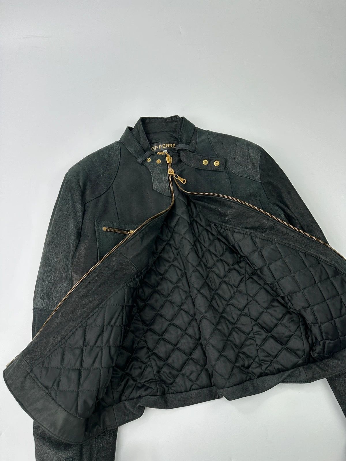 Gianfranco Ferre Gianfranco Ferre Black Leather Biker 6 Zip Padded Jacket Size US L / EU 52-54 / 3 - 10 Thumbnail