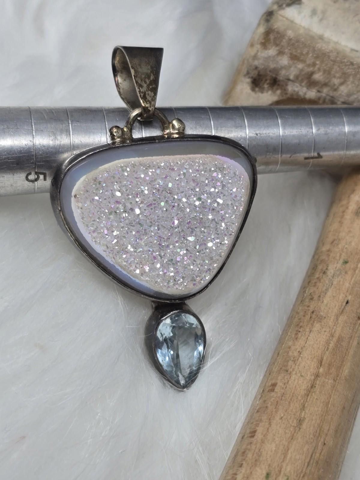 Other Obsidian 925 Silver Angel Aura Druzy Blue Sapphire Pendant Size ONE SIZE - 1 Thumbnail