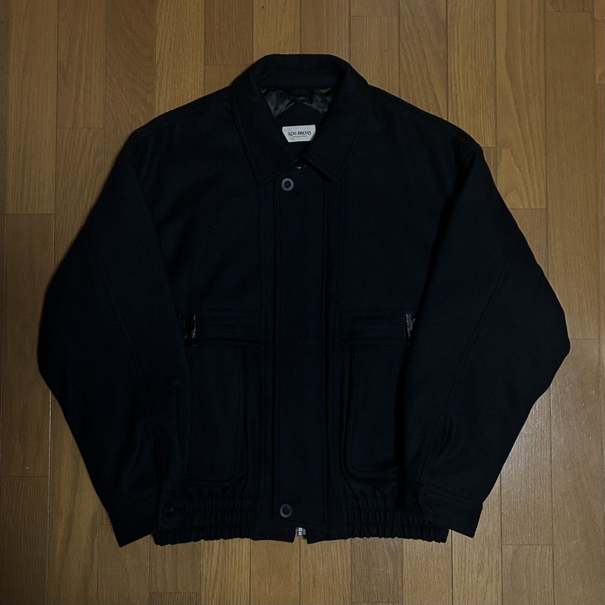 Vintage Japanese Wool Bomber Jacket Black Zip LL