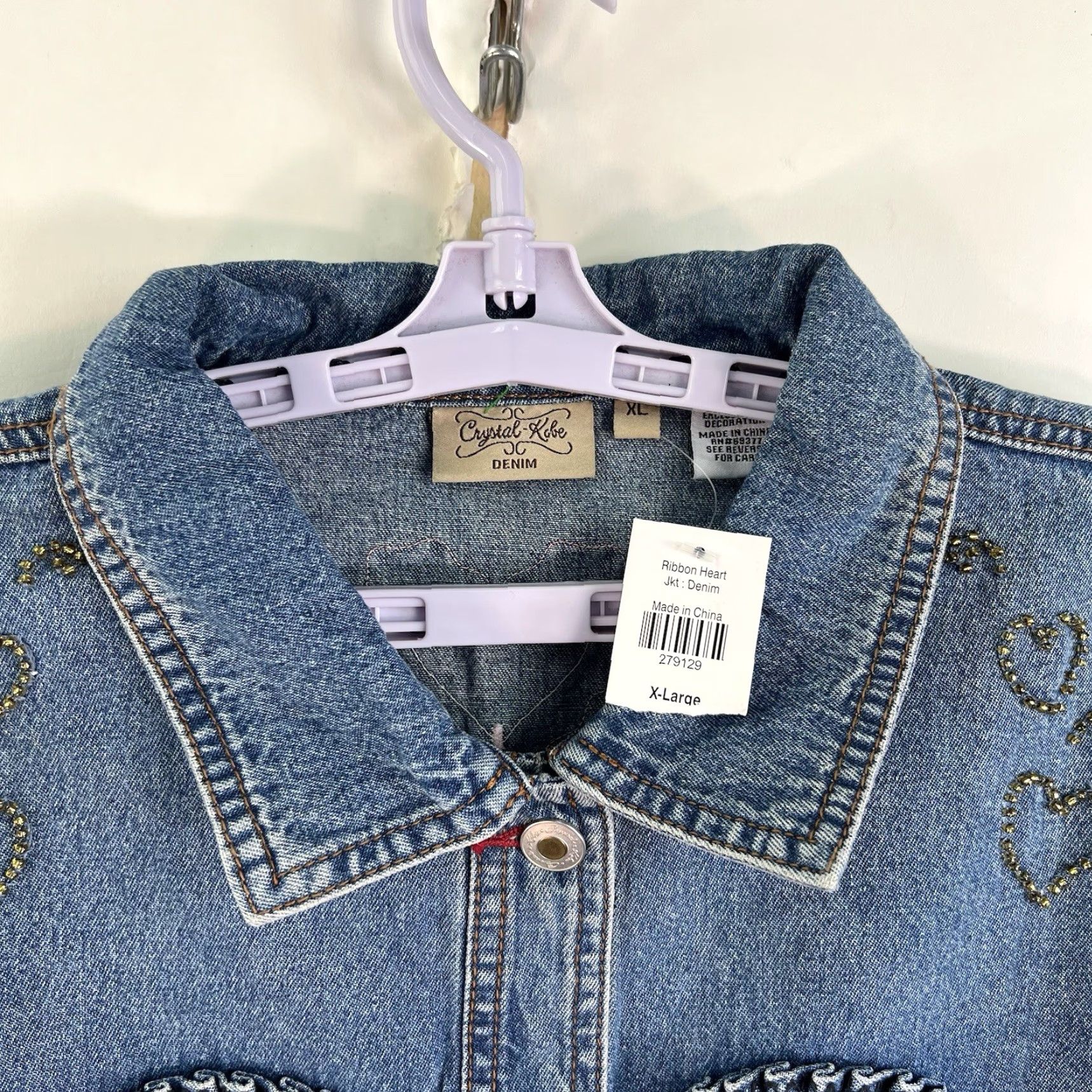 Denime Crystal Kobe Denim Jacket Womens XL Blue Geometric Embellished Casual Retro Size XL / US 12-14 / IT 48-50 - 4 Thumbnail