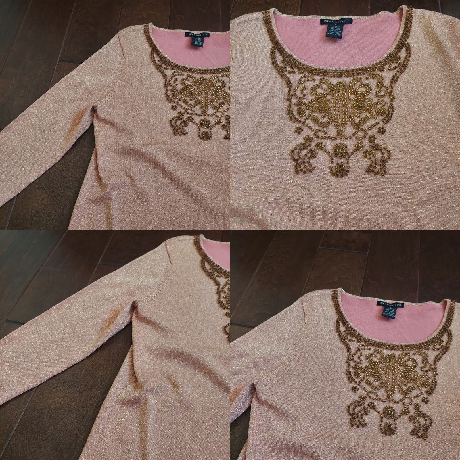 Madison Madison Blouse Shirt Pink Glitter Studded Bead Round Neck Long Sleeve Women's L Size L / US 10 / IT 46 - 8 Thumbnail
