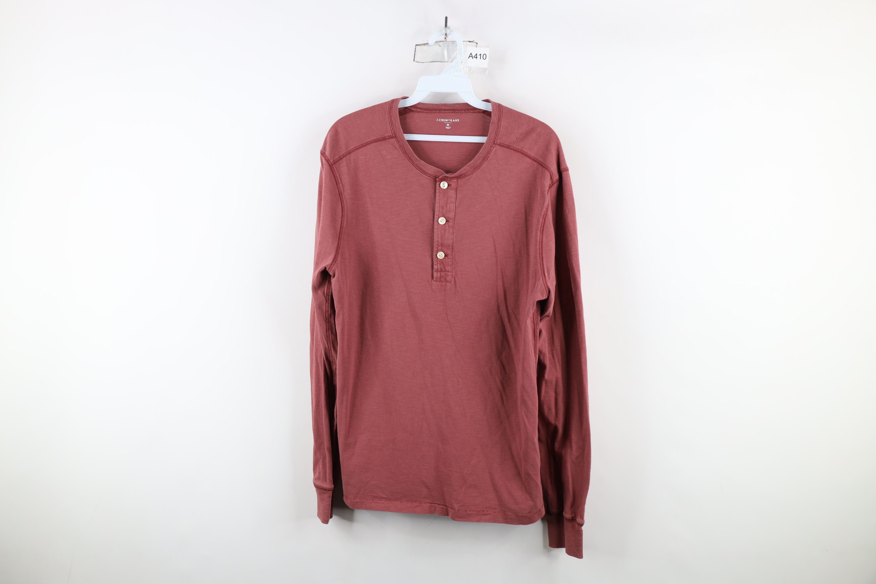 J.Crew × Vintage J Crew Dye Stonewash Knit Long Sleeve Henley T-Shirt Red Size US M / EU 48-50 / 2 - 1 Thumbnail