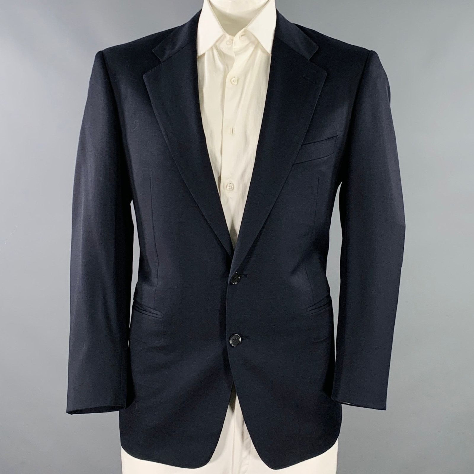 Ermenegildo Zegna ERMENEGILDO ZEGNA Size 44 Navy Wool Notch Lapel Sport Coat Size 44R - 1 Thumbnail