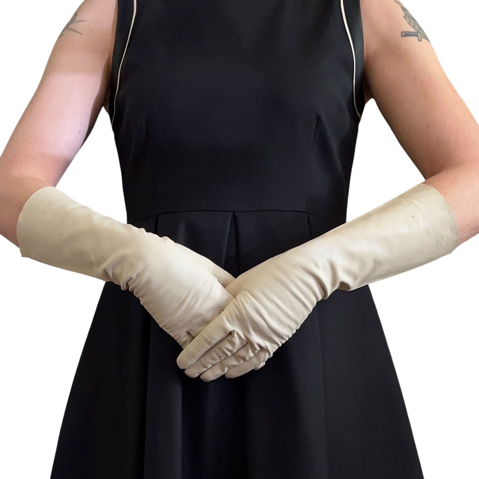Vintage Vintage Kidskin Bone White Italian Leather Forearm Gloves Size ONE SIZE - 2 Thumbnail
