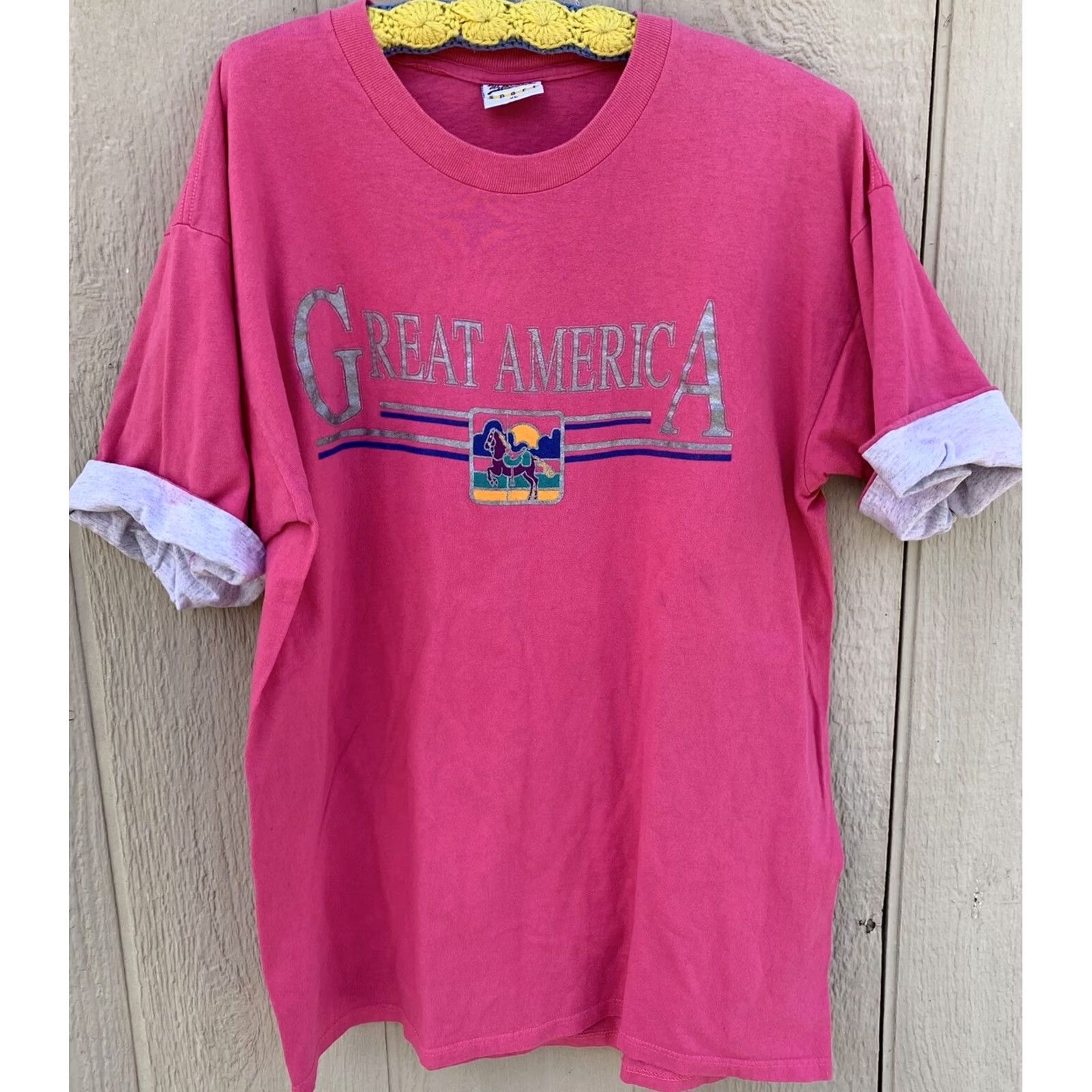 Vintage VINTAGE Great America T-Shirt XL Wellington Apparel Sport Unisex Graphic Tee 1990s Pink Carousel Horse Men Women Boys Girls Size US XL / EU 56 / 4 - 5 Thumbnail