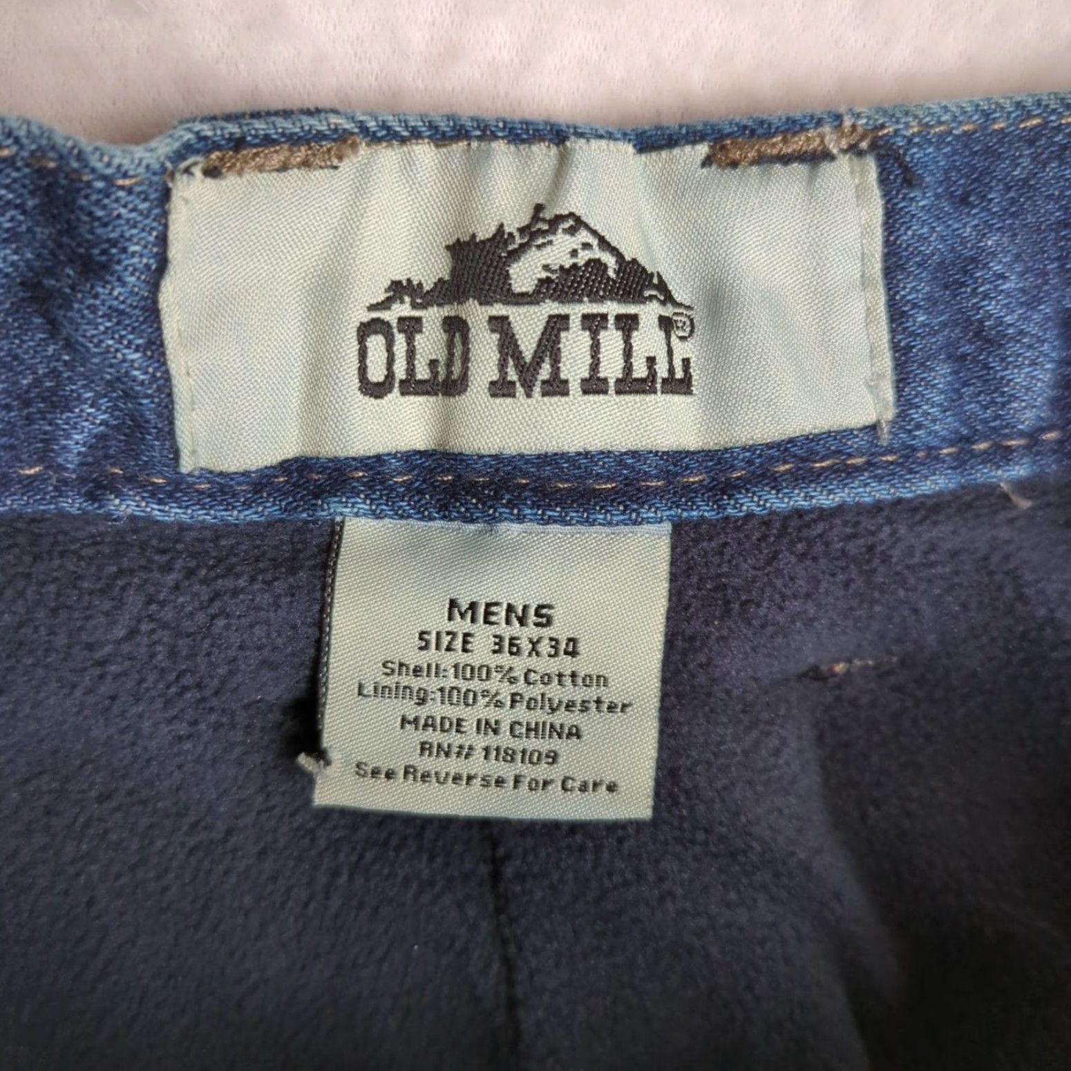 Denime Old Mill Fleece Lined Relaxed Fit Jeans Men 36X34 Blue Denim Straight Leg NWT Size US 36 / EU 52 - 3 Thumbnail