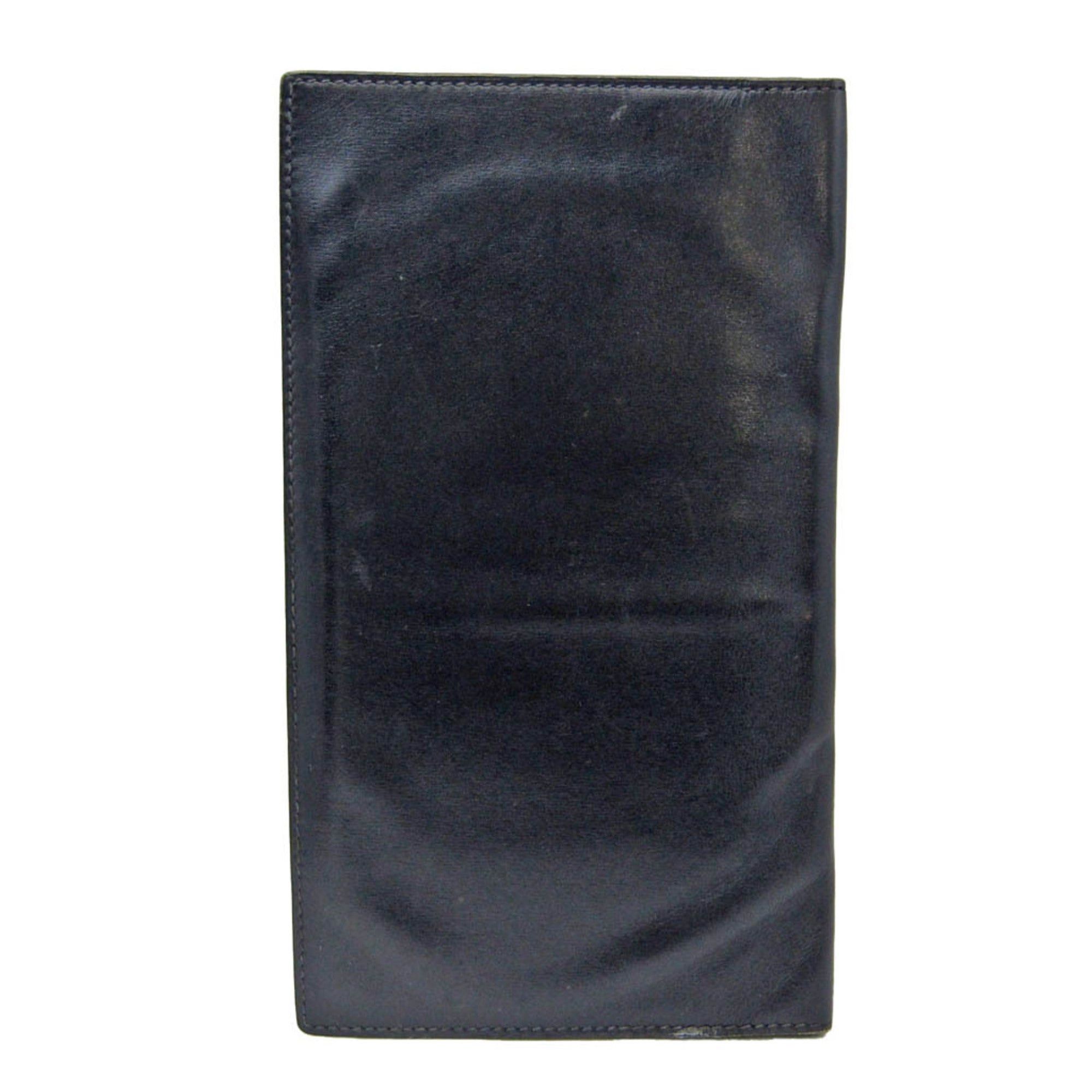 image of Hermes Men,women Leather Long Bill Wallet [Bi-Fold] Navy Black, Women's