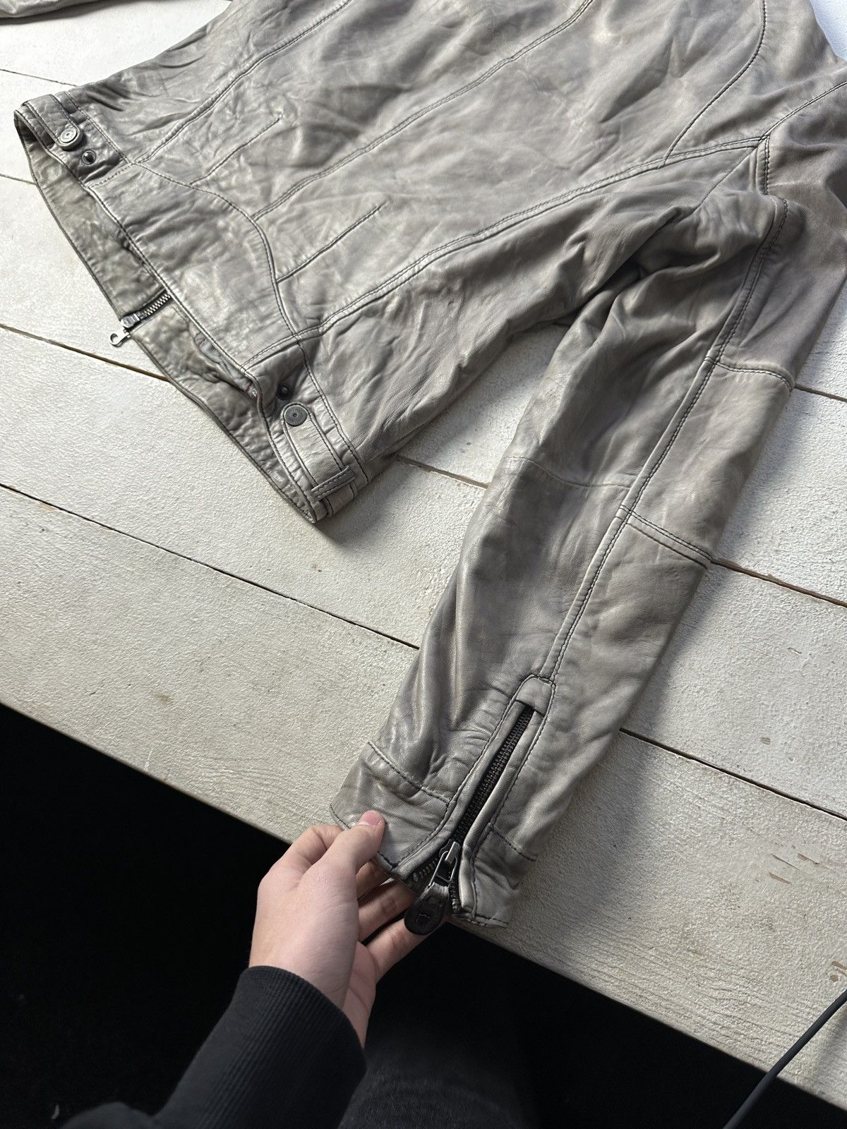 Other 🚨Y2K RICK OWENS TYPE DIRTY SLIM FIT ZIP LEATHER JACKET Size S / US 4 / IT 40 - 11 Thumbnail