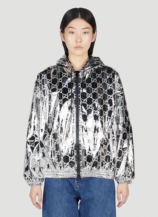 Black GG-embossed leather bomber jacket, Gucci