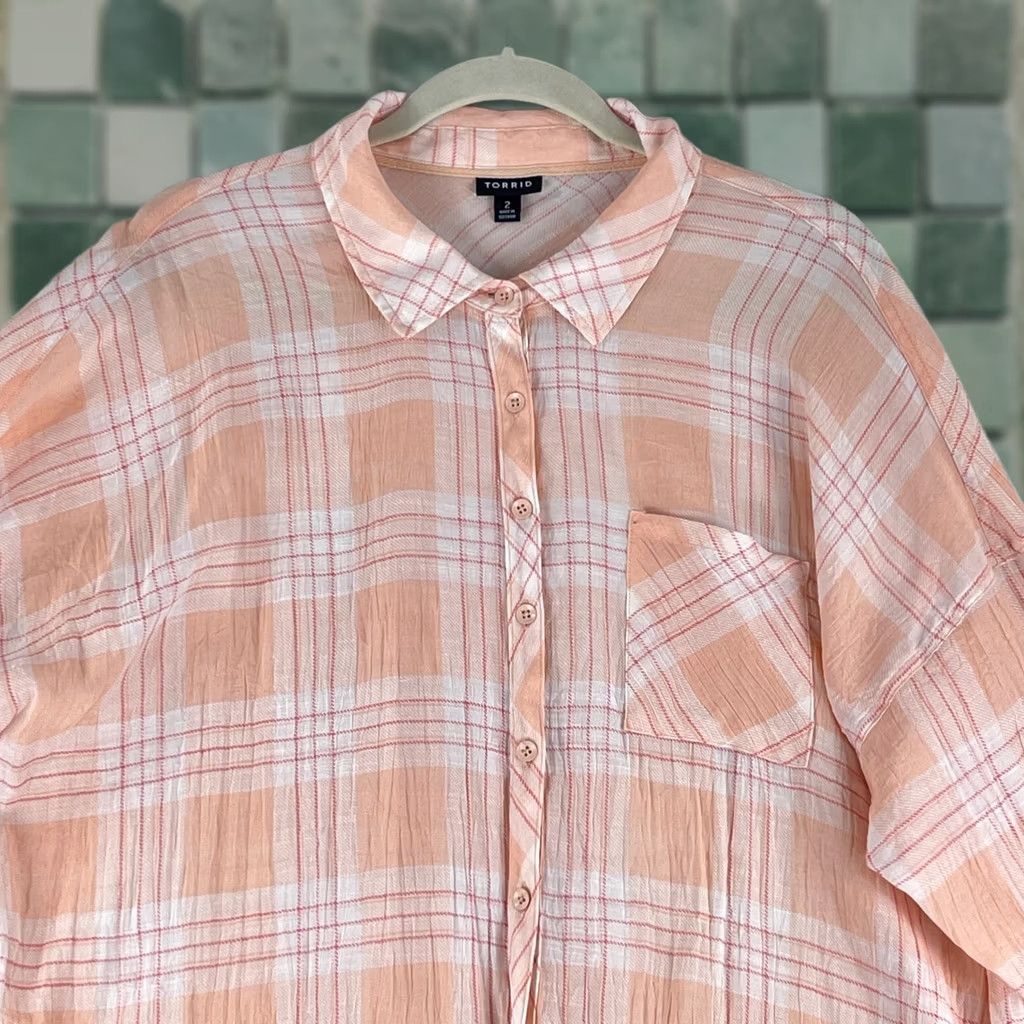 Torrid Torrid Plaid Pink Lindsay Drop Shoulder Button-Down Shirt Womens Plus Size 2X Size XXL / US 16-18 / IT 52-54 - 1 Thumbnail