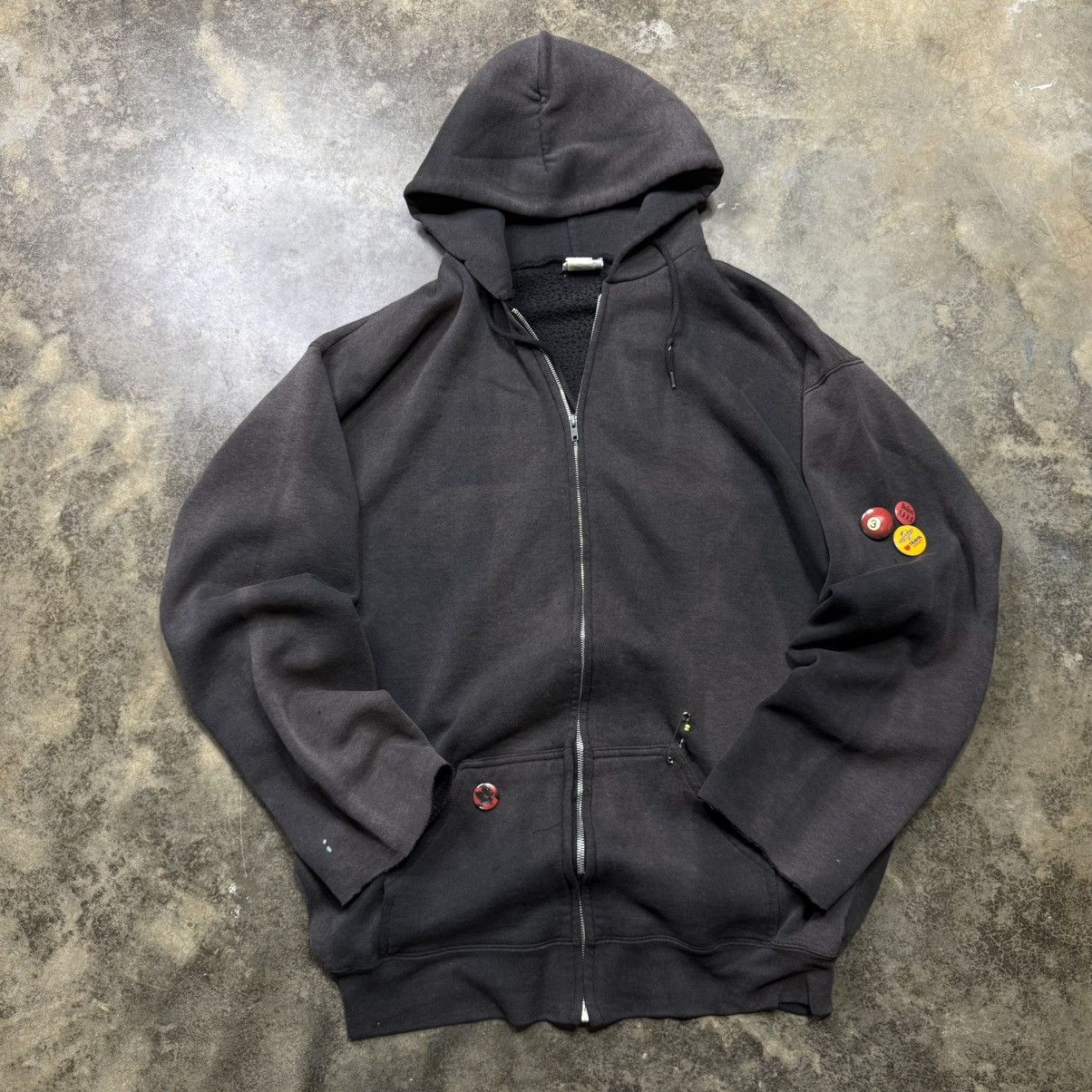Vintage vintage faded black zip up baggy thrashed hoodie Size US XXL / EU 58 / 5 - 2 Thumbnail
