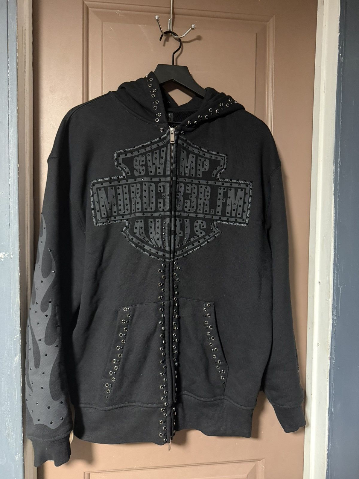 murd333r.fm Murd333r.fm Chopper Black Rhinestone Zip Up Hoodie Size US L / EU 52-54 / 3 - 1 Thumbnail