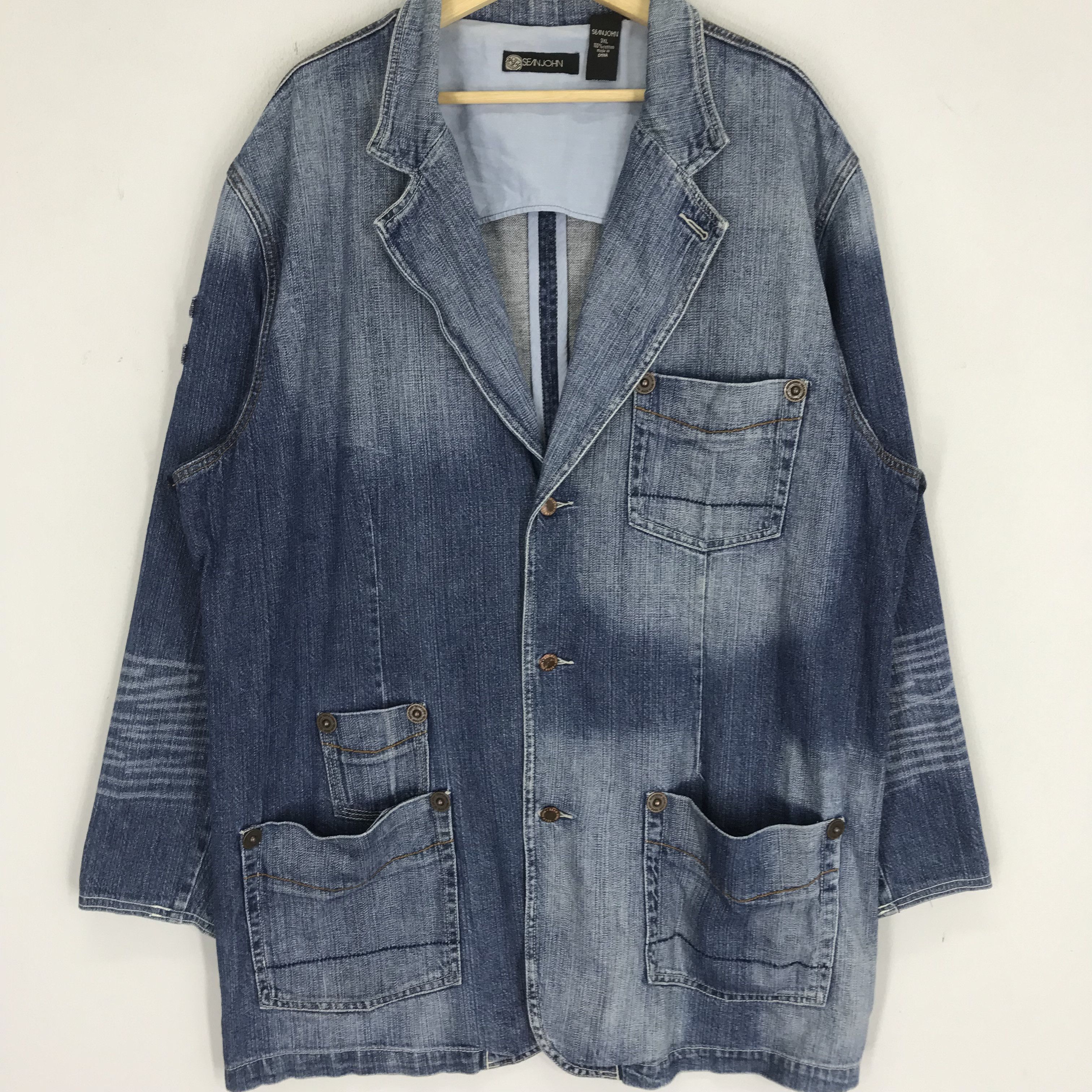 Sean John × Vintage Vintage 90s Sean John Denim Workers Jacket Stone Wash Blue Size US L / EU 52-54 / 3 - 3 Thumbnail