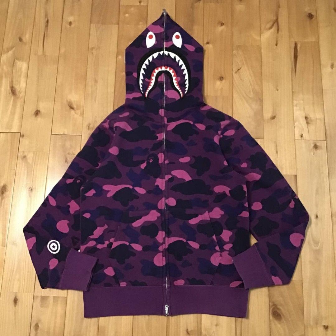 Bape BAPE Shark full zip hoodie purple camo a bathing ape Size US S / EU 44-46 / 1 - 1 Thumbnail