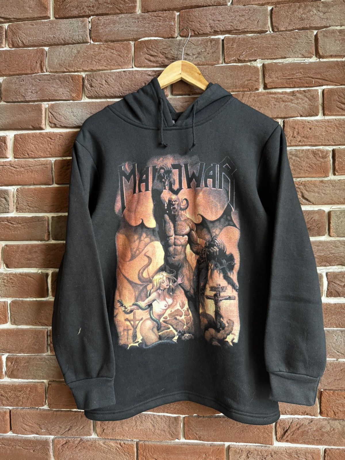 Vintage 90s Manowar Rare Print Hoodie Heavy Metal Band