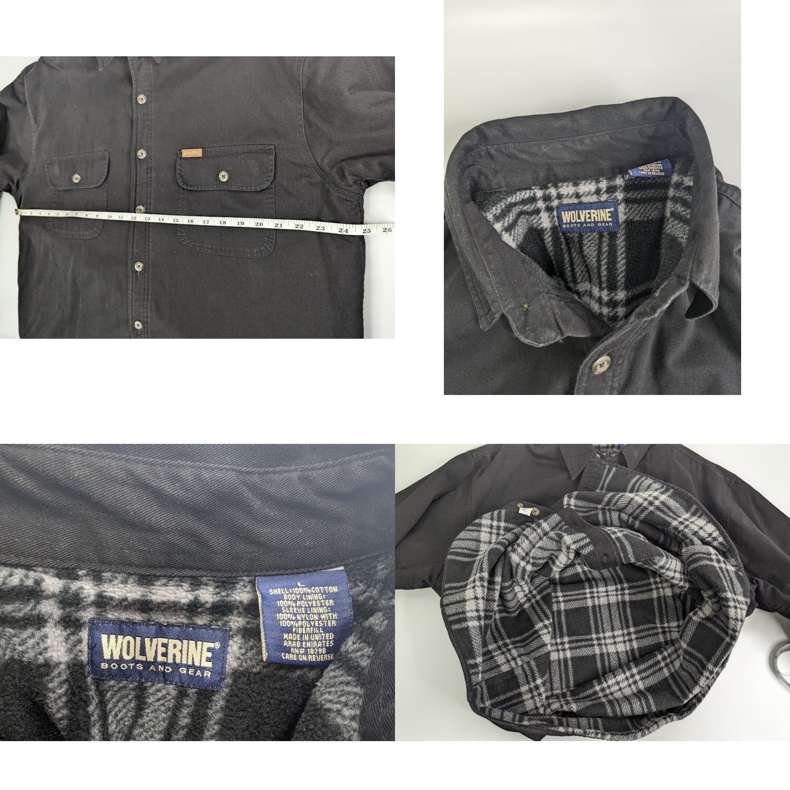 Vintage Wolverine Shacket Black Plaid Fleece Lined Heavyweight Workwear Mens Large Size US L / EU 52-54 / 3 - 8 Thumbnail