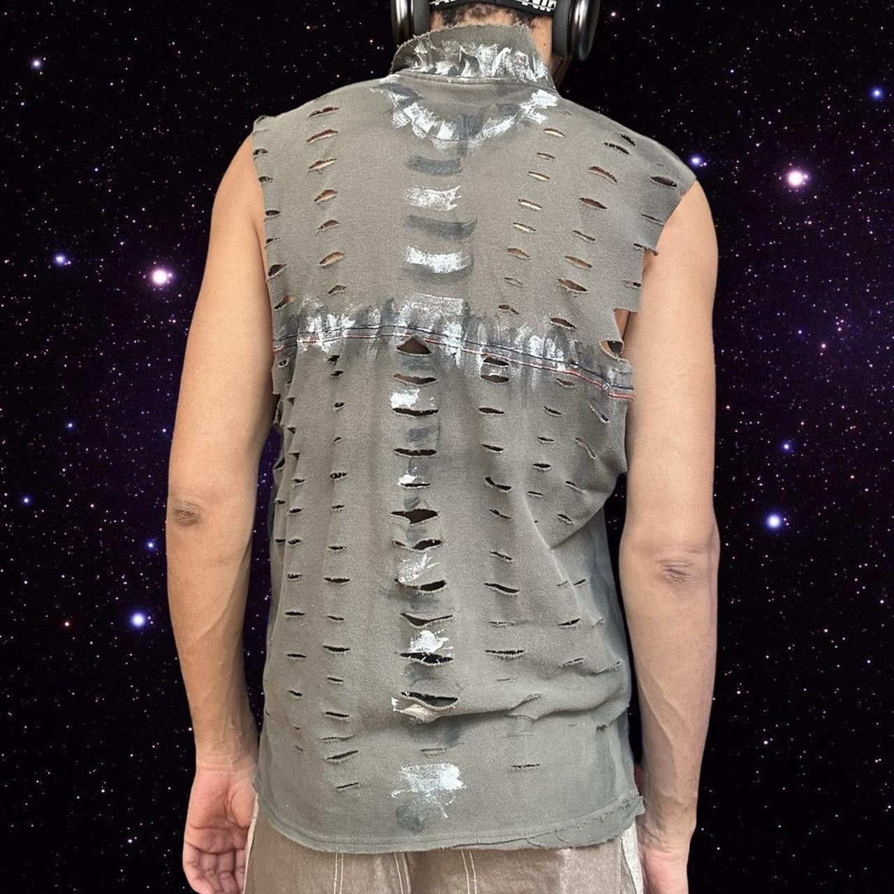 Other ASTROBOI* Grey Grunge Painted Sleeveless Polo - Large Size US L / EU 52-54 / 3 - 4 Thumbnail