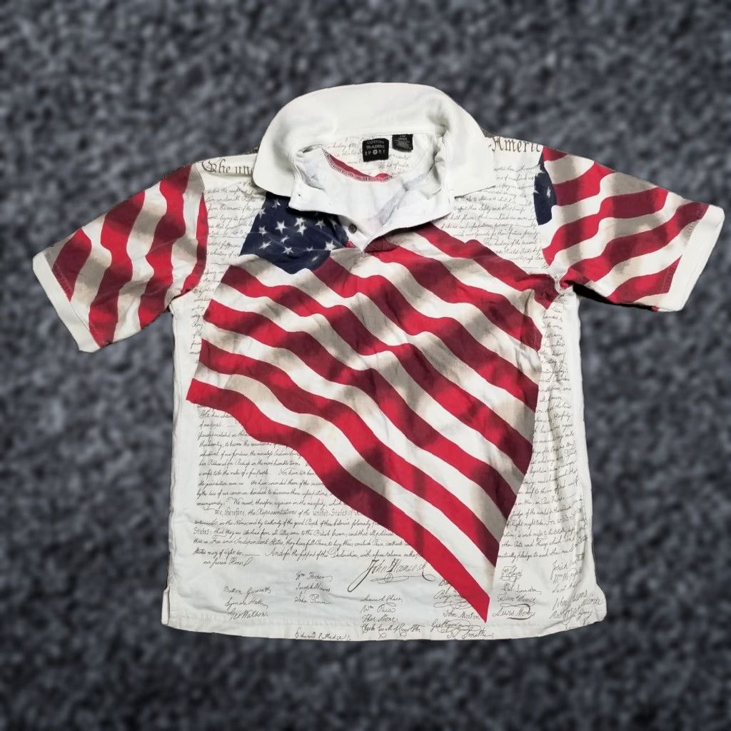Cotton Traders Mens L Cotton Traders Sport USA Flag Constitution Polo Shirt Large AOP Distress Size US L / EU 52-54 / 3 - 1 Thumbnail