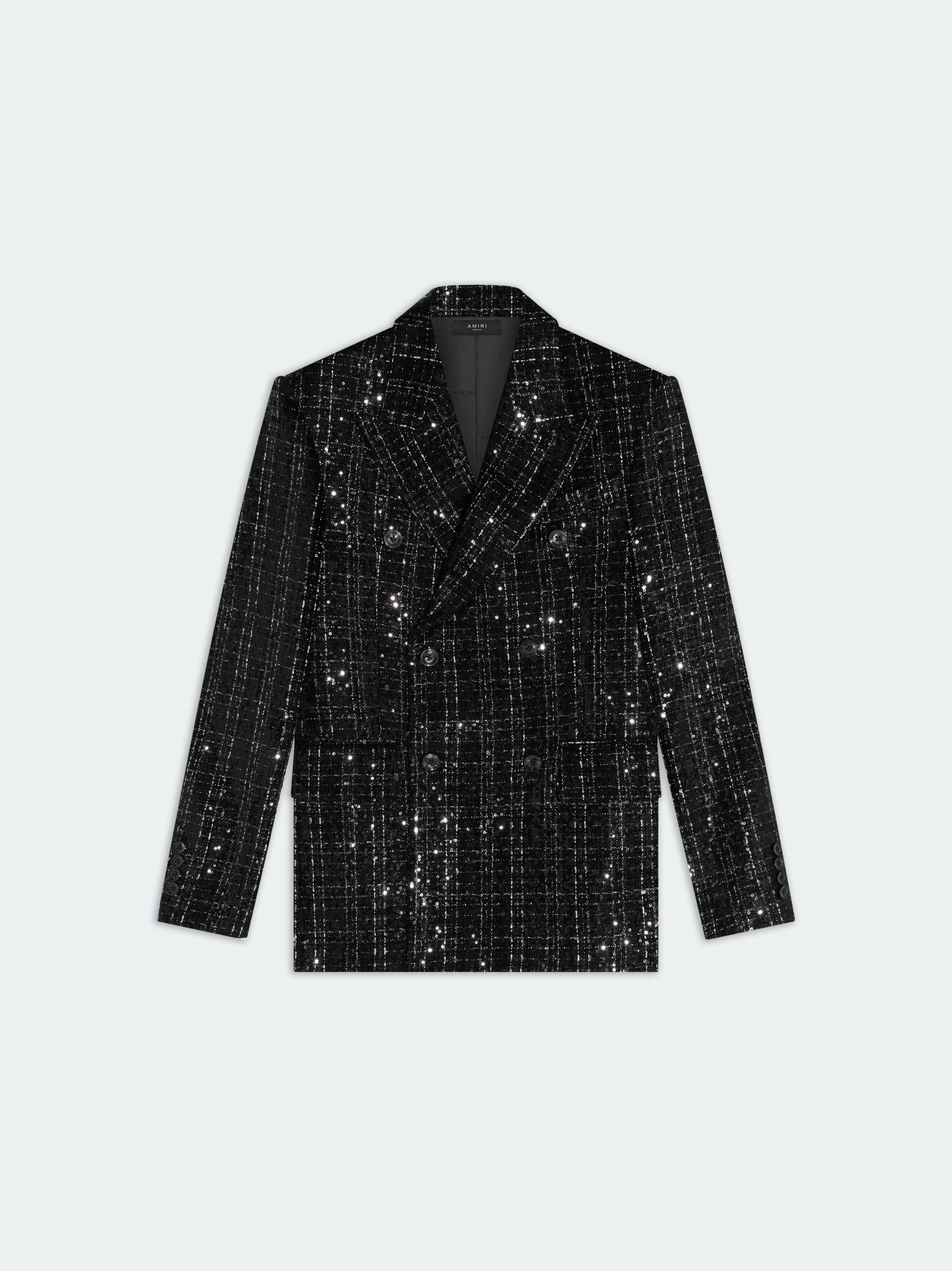 Amiri o1s1wg110525 Sequin Boucle Double-Breasted Blazer in Black Size US M / EU 48-50 / 2 - 1 Thumbnail