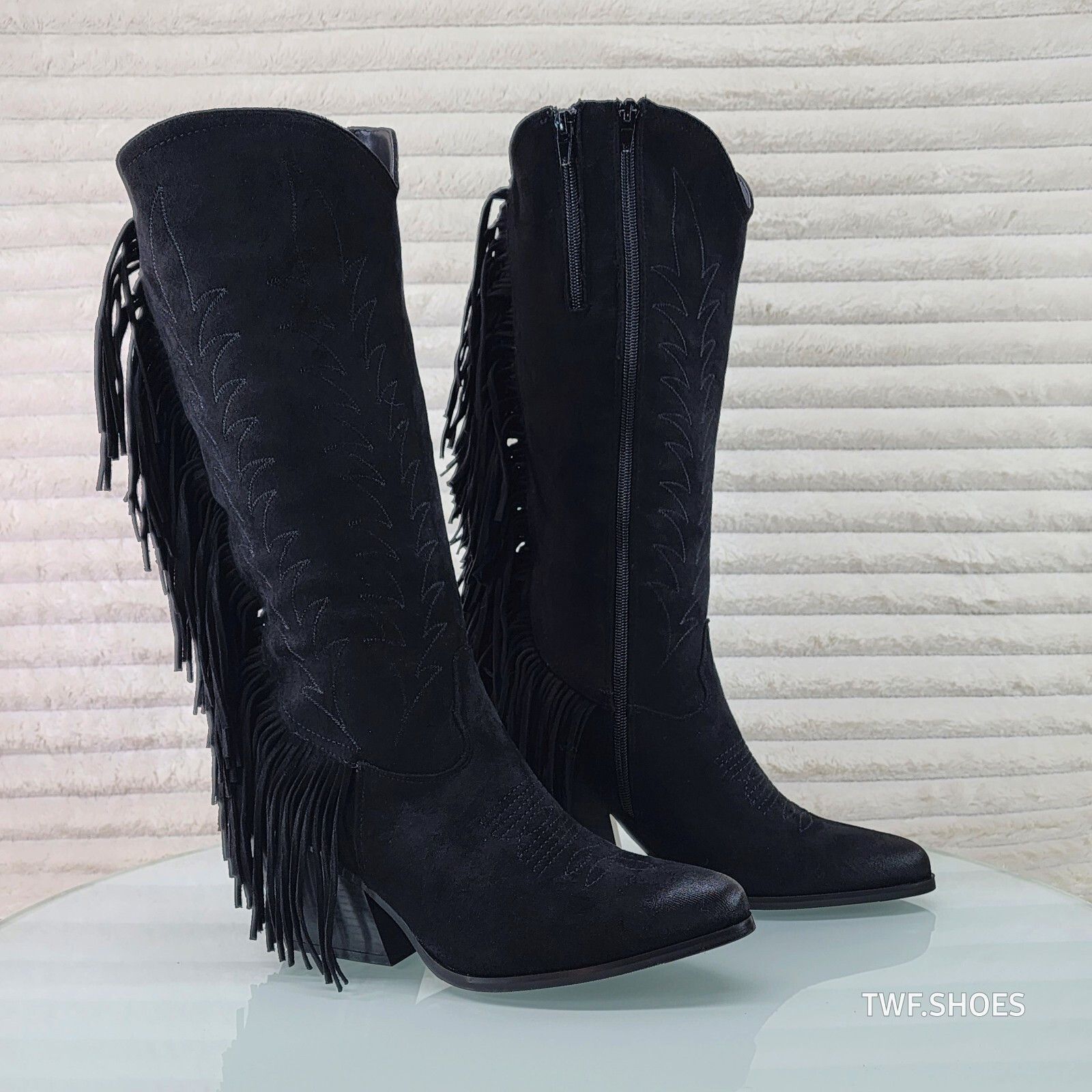 Other Dusty Roads Black Faux Suede Back Fringe Western Cowgirl Boo Size US 8 / IT 38 - 7 Thumbnail