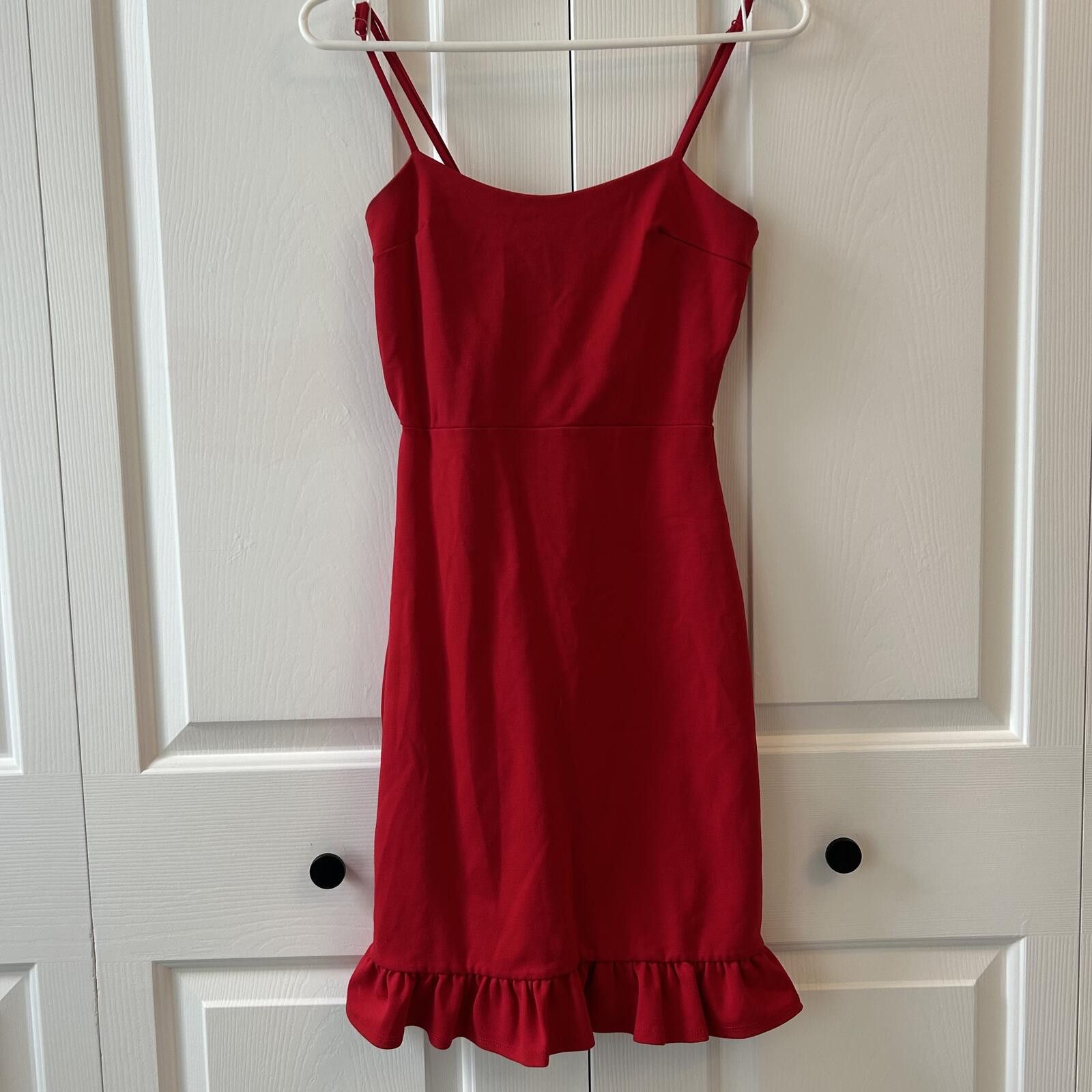 Lulus Lulu's Red Spaghetti-Strap Ruffle-Hem Mini Dress Women’s XS Size S / US 4 / IT 40 - 1 Thumbnail