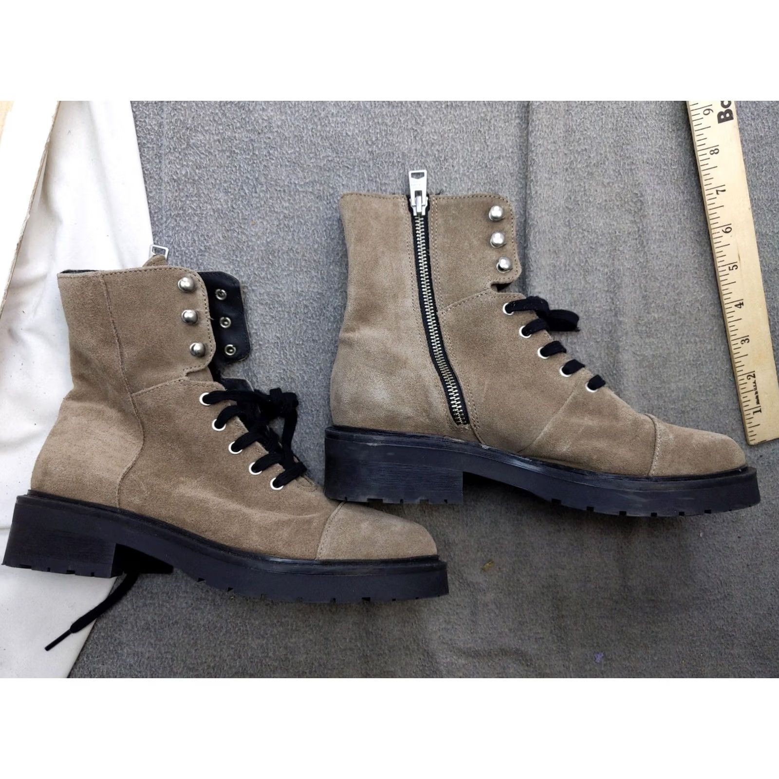 Allsaints AllSaints Dusty Boots Women US 8 Beige Suede Combat Ankle Zip Lined Leather Insole Size US 8 / IT 38 - 4 Thumbnail