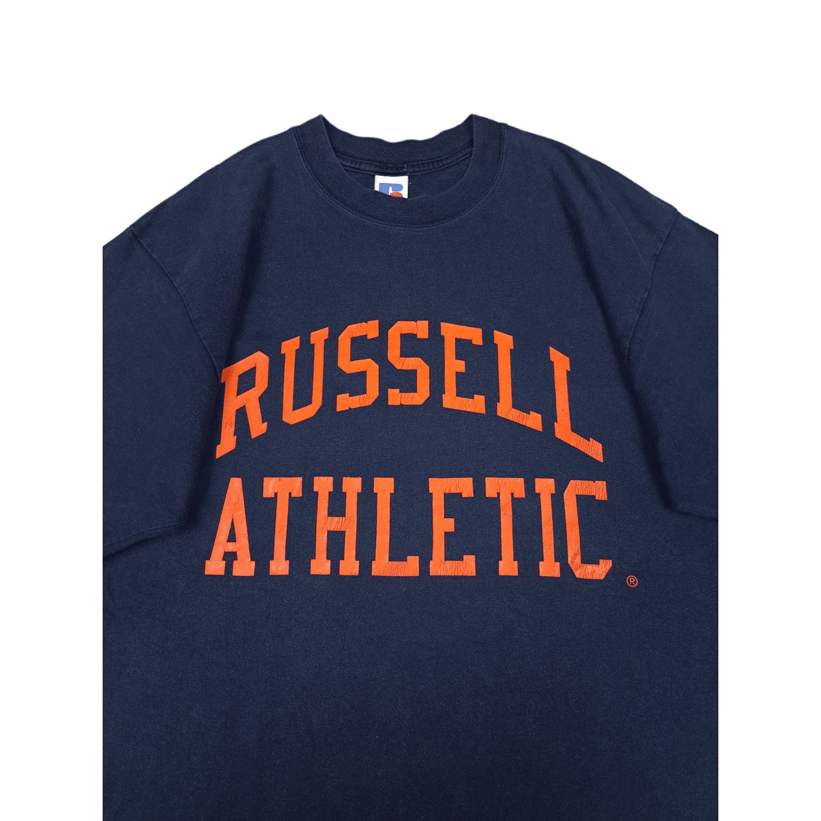 Russell Athletic × Vintage 💎 Vintage Russell Athletic Spell out Big Logo Navy T-shirt Size US L / EU 52-54 / 3 - 3 Thumbnail