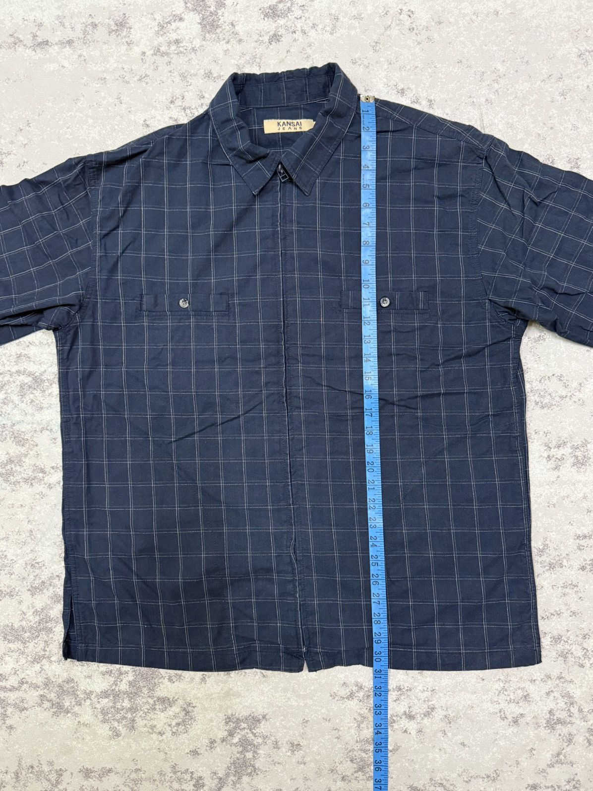 Kansai Yamamoto Kansai Jeans Dark Blue Plaid Zip Up Shirt Size US XXL / EU 58 / 5 - 19 Thumbnail