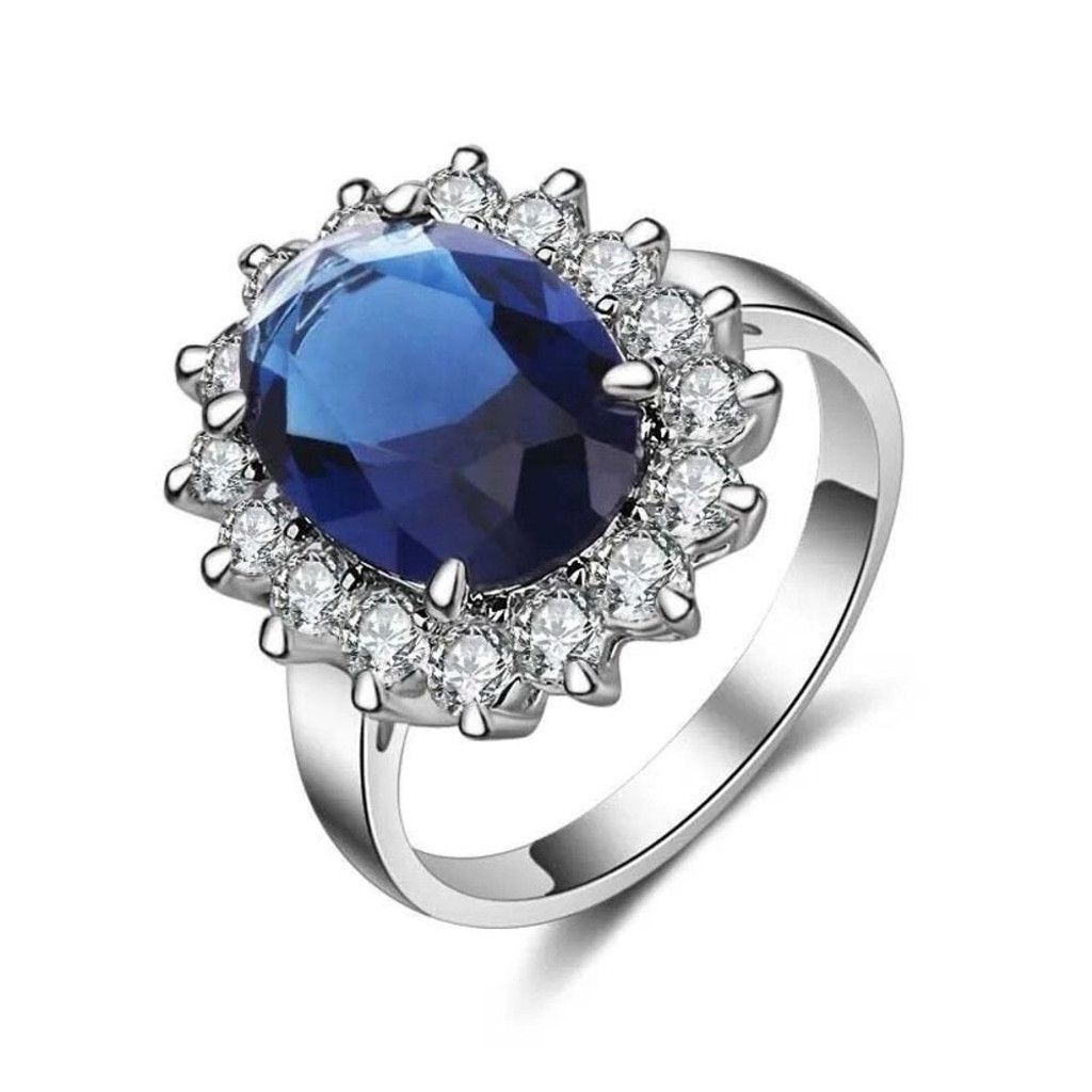 Other Oval Sapphire Blue Stone Ring Womens Sterling Silver Size 5 Size ONE SIZE - 6 Thumbnail
